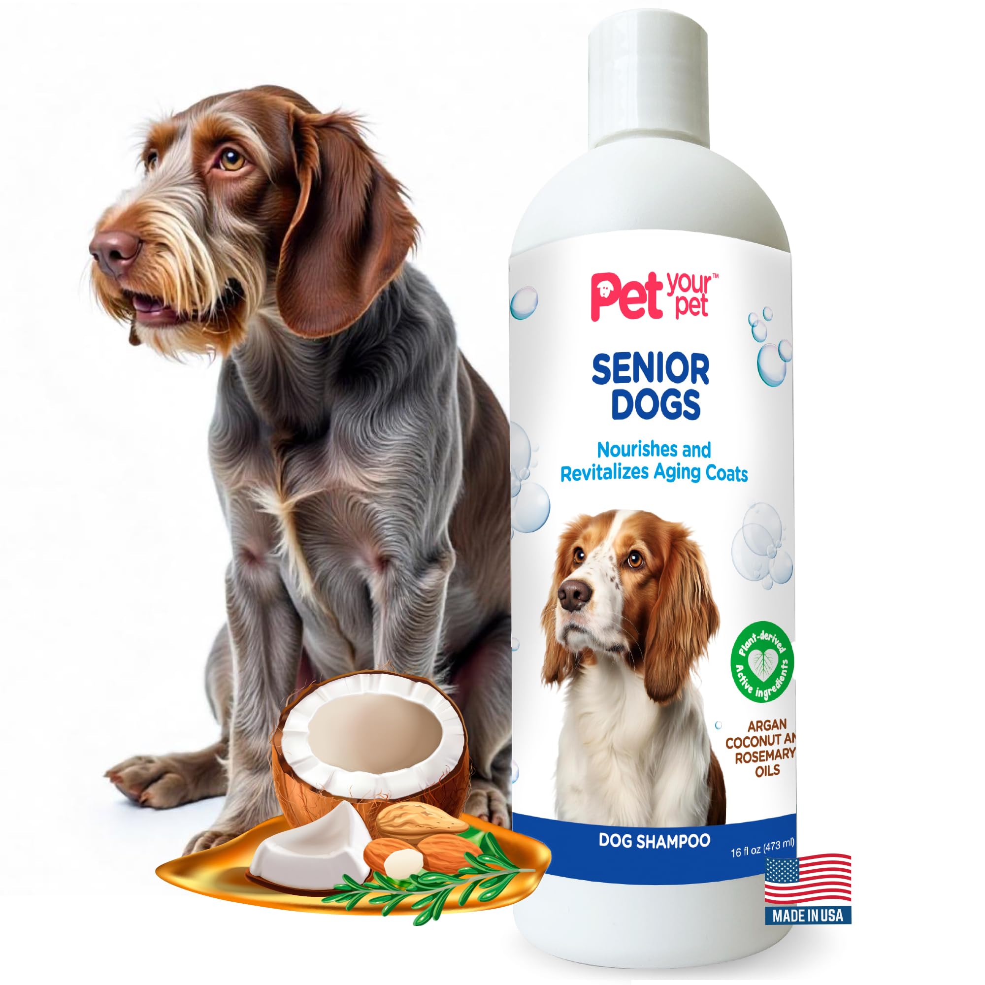 Pet Your Pet Natural Shampoo For Senior Dogs - Nourishes And Revitalizes Aging Coats With Argan And Coconut Oil For Dry And Sens