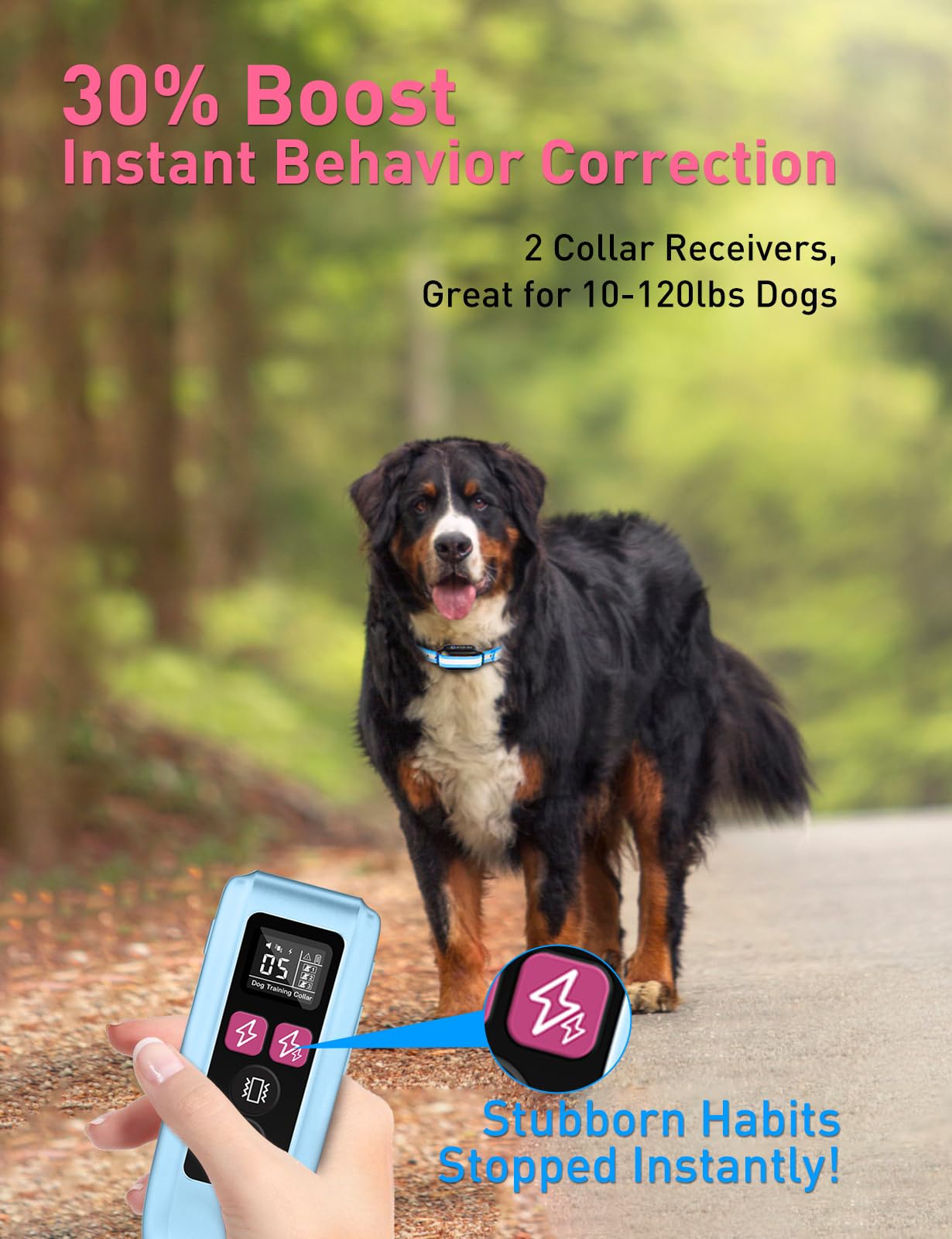 Peture Dog Training Collar for 2 Dogs (10-120lbs) 3300Ft IPX7 Waterproof Training Collar with Beep, Vibration, Static and Boost
