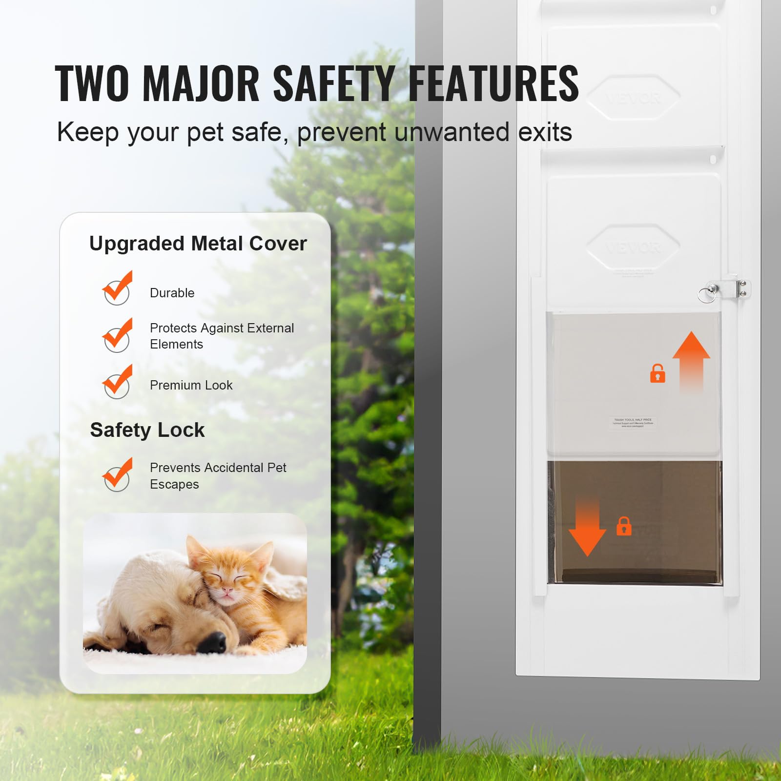 VEVOR Adjustable Dog Door for Sliding Glass Door, 75 7/8"-80 11/16", White Aluminum Frame, Model CWM03-M, for Medium Dogs