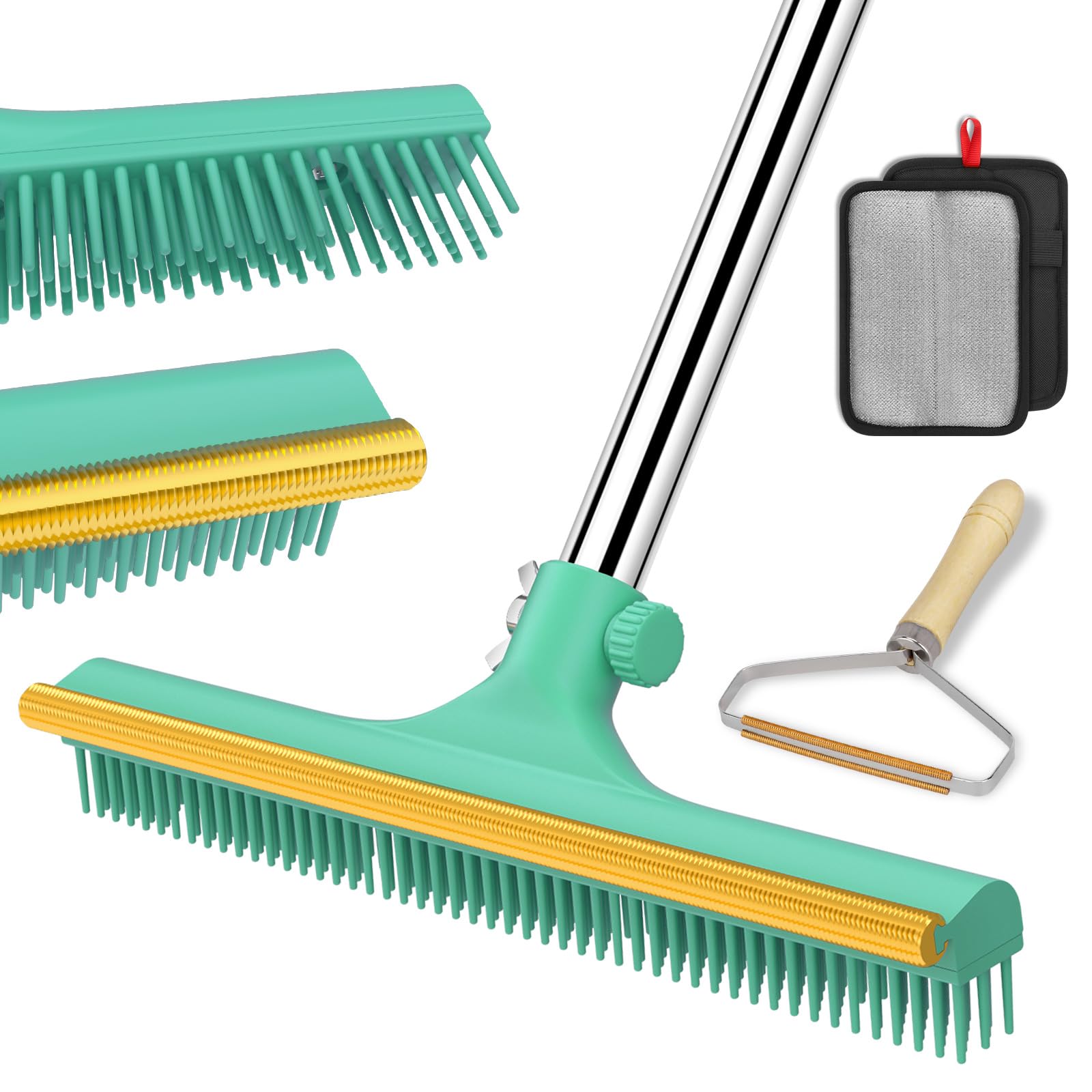 Carpet Rake for Pet Hair Removal, Reusable Pet Hair Remover Broom, 60'' Adjustable Long Handle Dog and Cat Hair Remover Tool Set