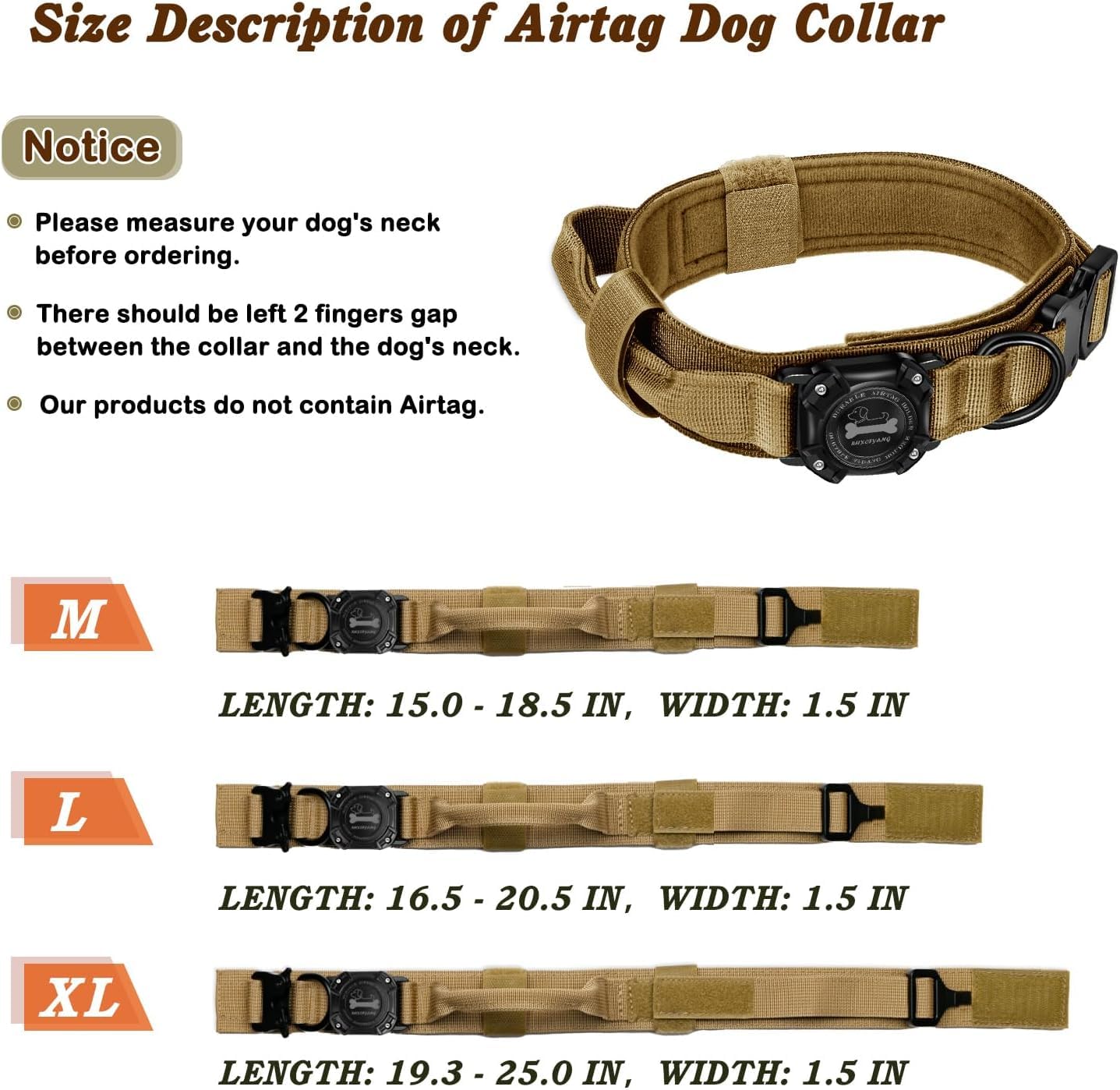 Rhxofyang Dog Collar With Airtag Holder, Airtag Dog Collar Ip68 Waterproof With Control Handle And Metal Buckle, Military Tactic
