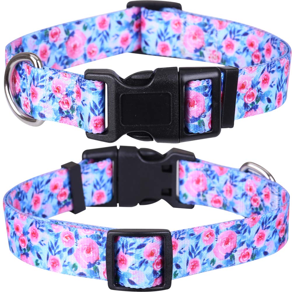 2 Pack Dog Collar Floral Adjustable Nylon Pet Collars For Small Medium Large Dogs Puppy