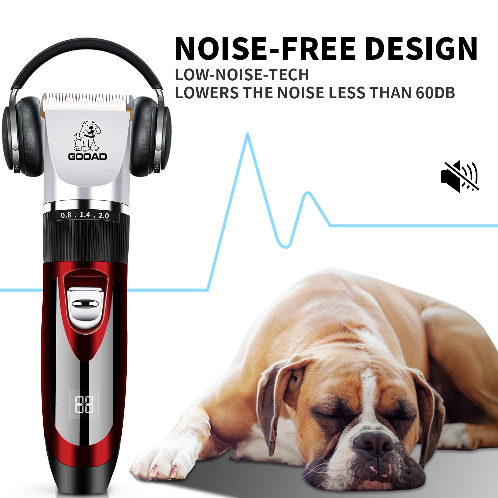 Gooad Dog Clippers Grooming Kit And Paw Trimmer,Low Noise, Electric Quiet,Rechargeable,Cordless, Pet Hair Clippers For Thick Coa