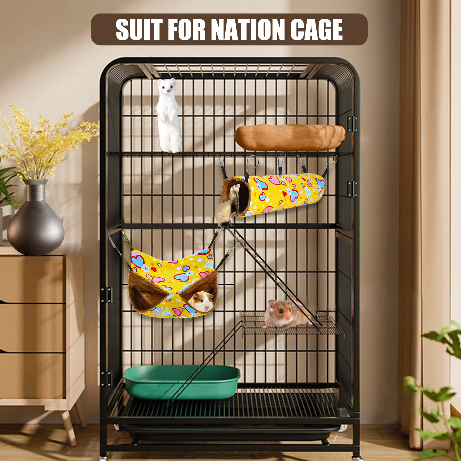Petonfun Ferret Rat Hammock Guinea Pig Hideout Toys Large Soft Small Animal Bed Sugar Glider Chinchilla Squirrel Hammock Set For