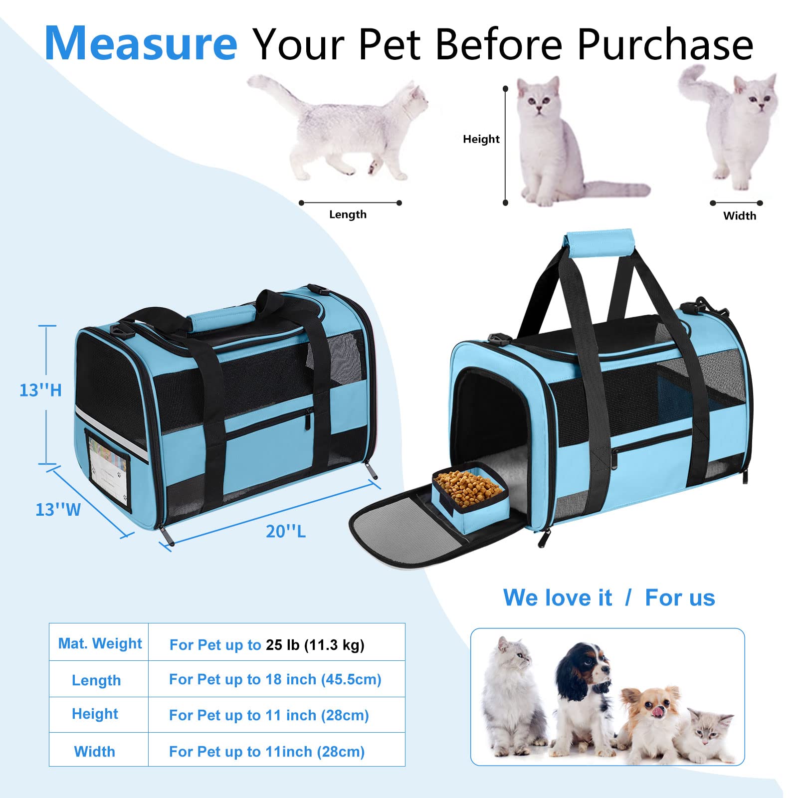 Cussiou Large Cat Carrier Dog Carrier, Pet Carrier For 2 Cats Large Cats, Dog Carrier For Small Dogs, Collapsible Soft Sided Pet