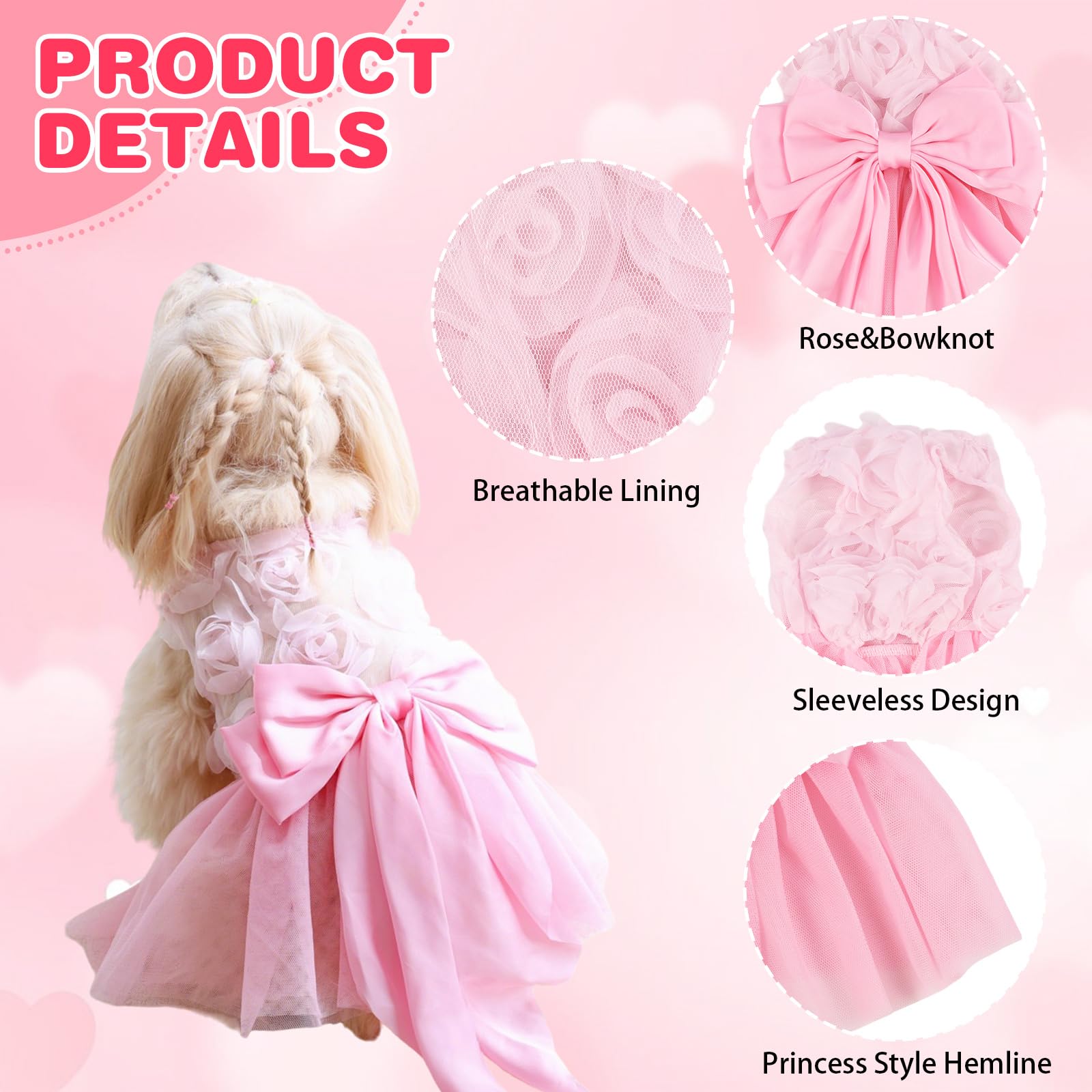 Yaopelky Small Dog Wedding Dresses Rose Flower Bowknot Dog Cat Dress Puppy Tulle Dress Doggie Tutu Skirt Cat Outfit Pet Costume