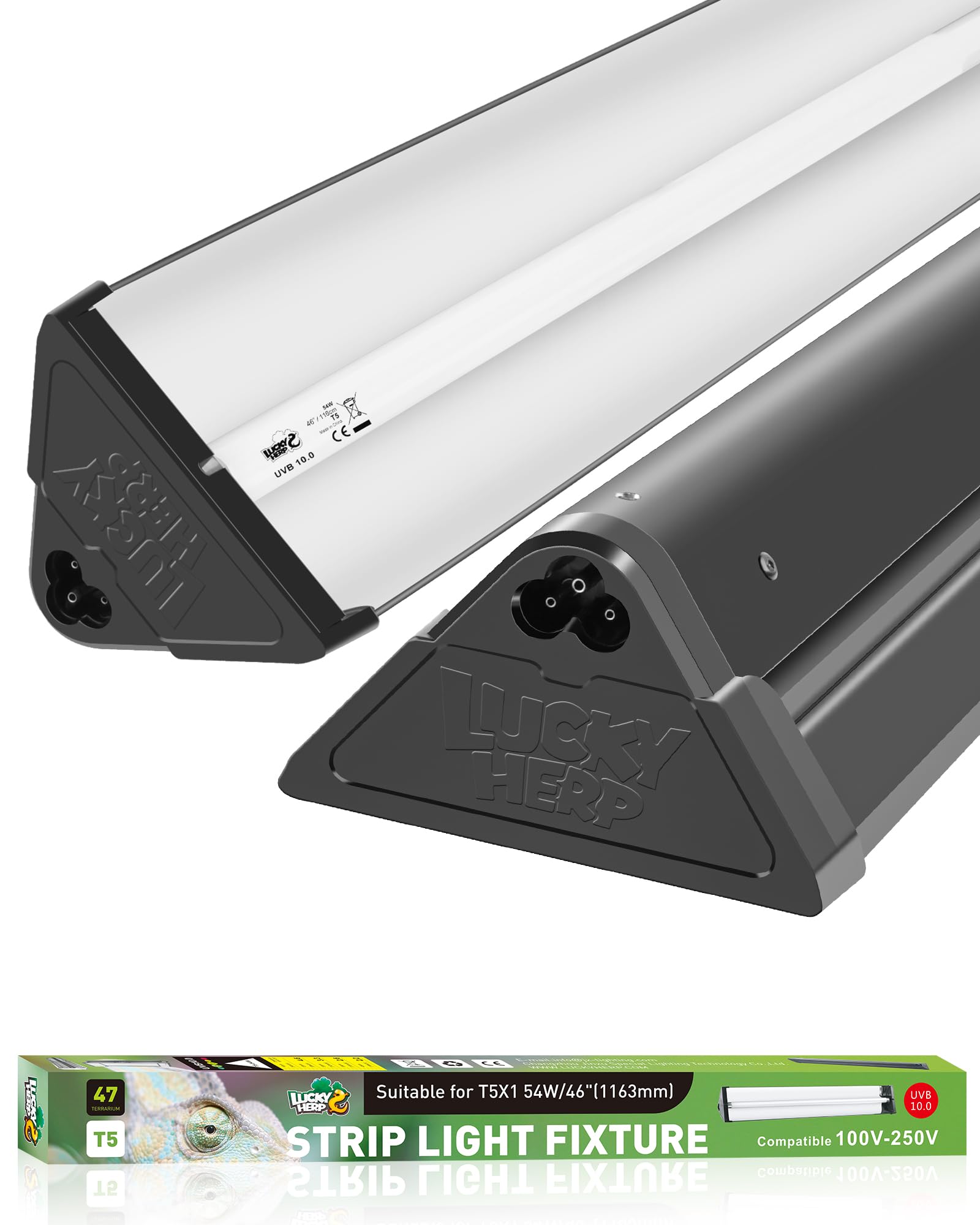 Lucky Herp T5 Reptile Light Fixture Combo Kit 54W (New Upgrade), Uvb Reptile Light Fixture With Desert Uvb 10.0 46'' Fluorescent