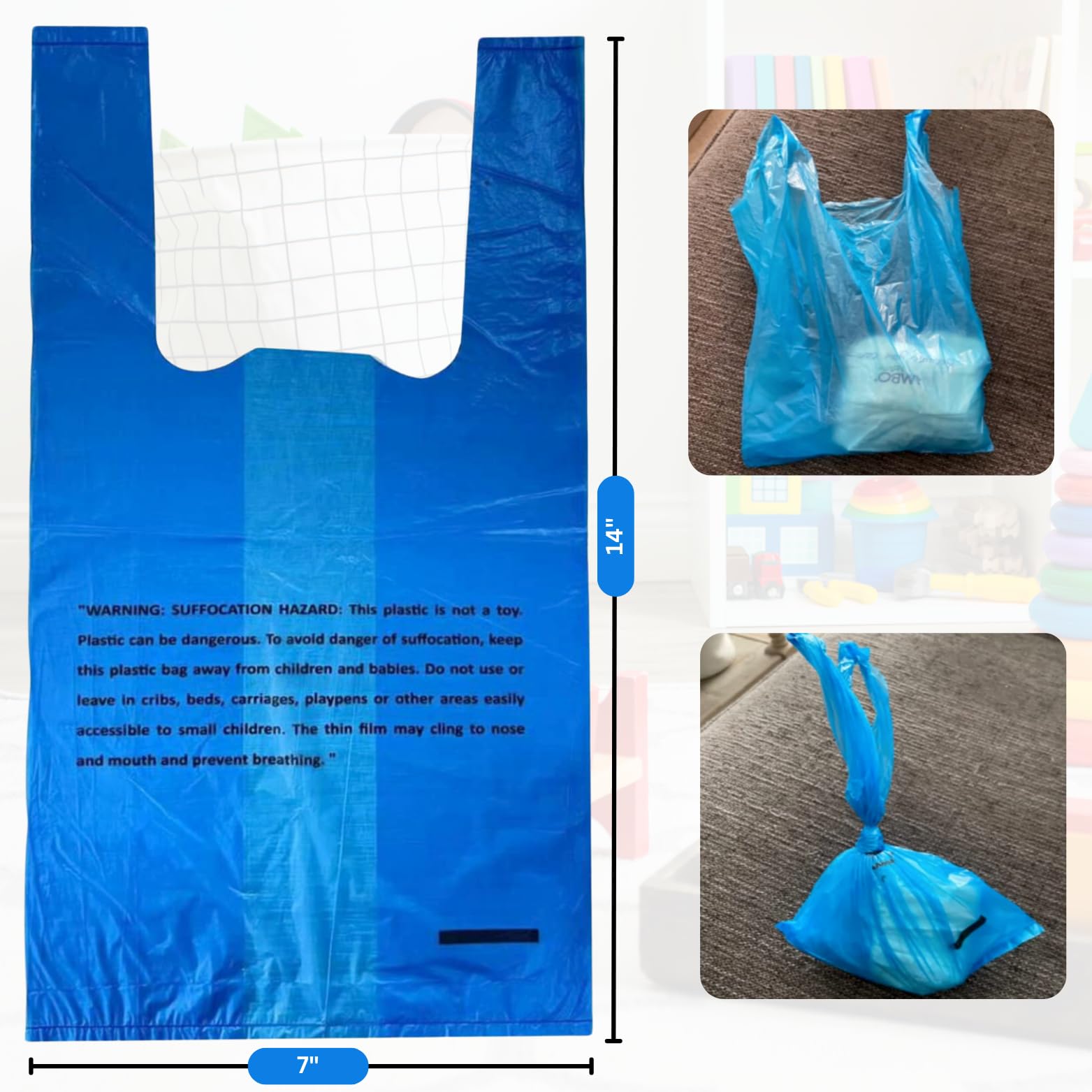 Baby Diaper Bag Disposable (500 Count, Blue) Fresh Baby Powder Scented Easy Tie Handles Bulk Diaper Sacks Disposable Dog Poop Ba
