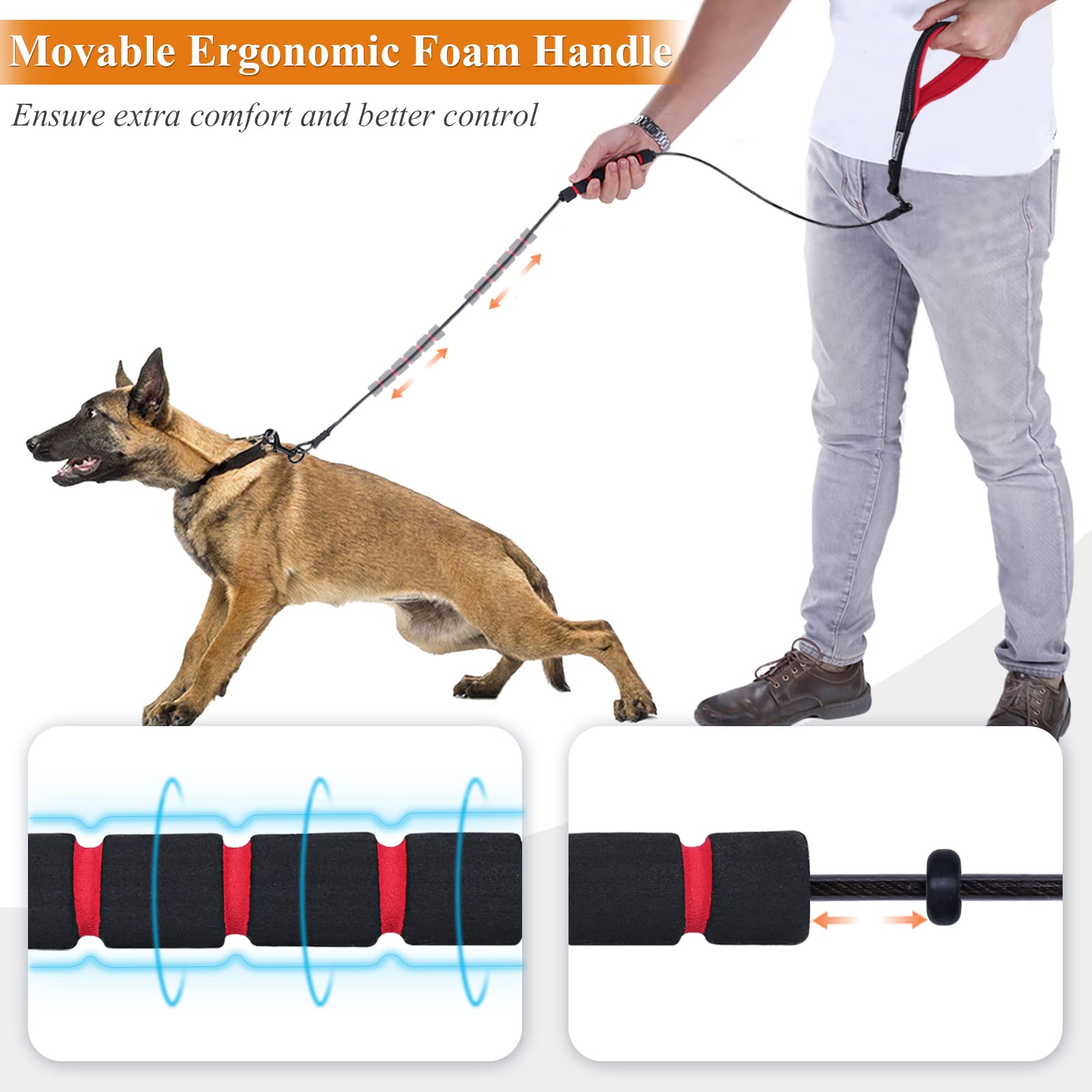 6Ft Chew Proof Dog Leash With Soft Foam And Reflective Padded Handle, Waterproof Vinyl Coated Steel Cable Chew-Resistant Metal Lead For Small Large Dogs