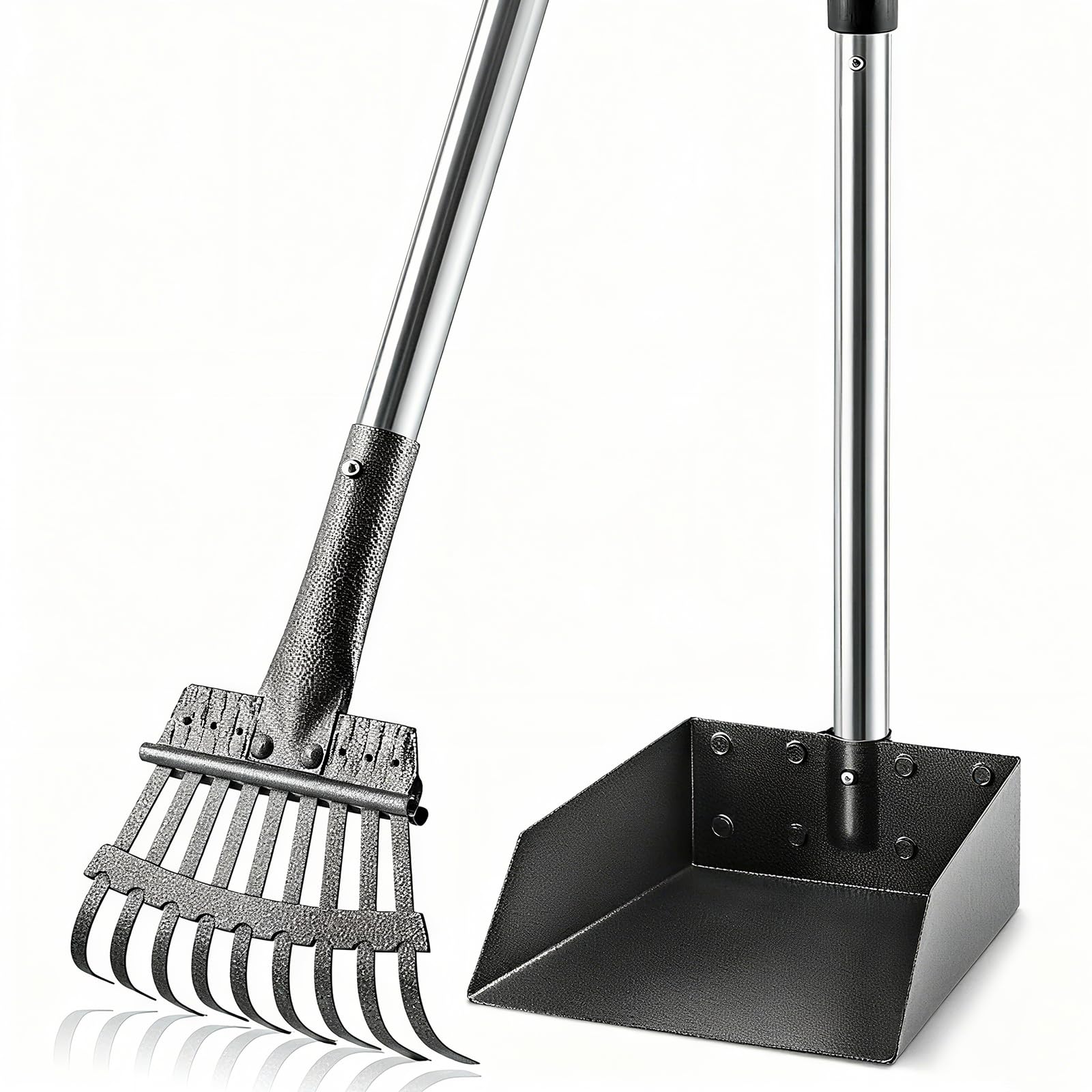 ROIUBPO Pooper Scooper, Long Handle Pet Supplies Dog Pooper Scooper with Stainless Metal Tray and Rake for Large Medium Small Do
