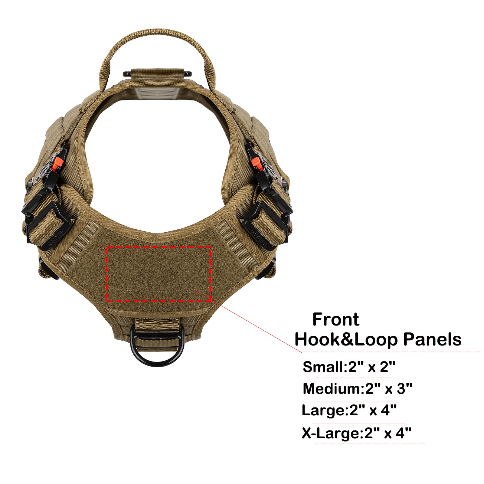 Icefang Tactical Dog Harness With 4X Metal Buckle,Dog Molle Vest With Handle,No Pulling Front Clip,Hook And Loop Panel For Dog Custom Patch (L (28'-35' Girth), Coyote Brown)