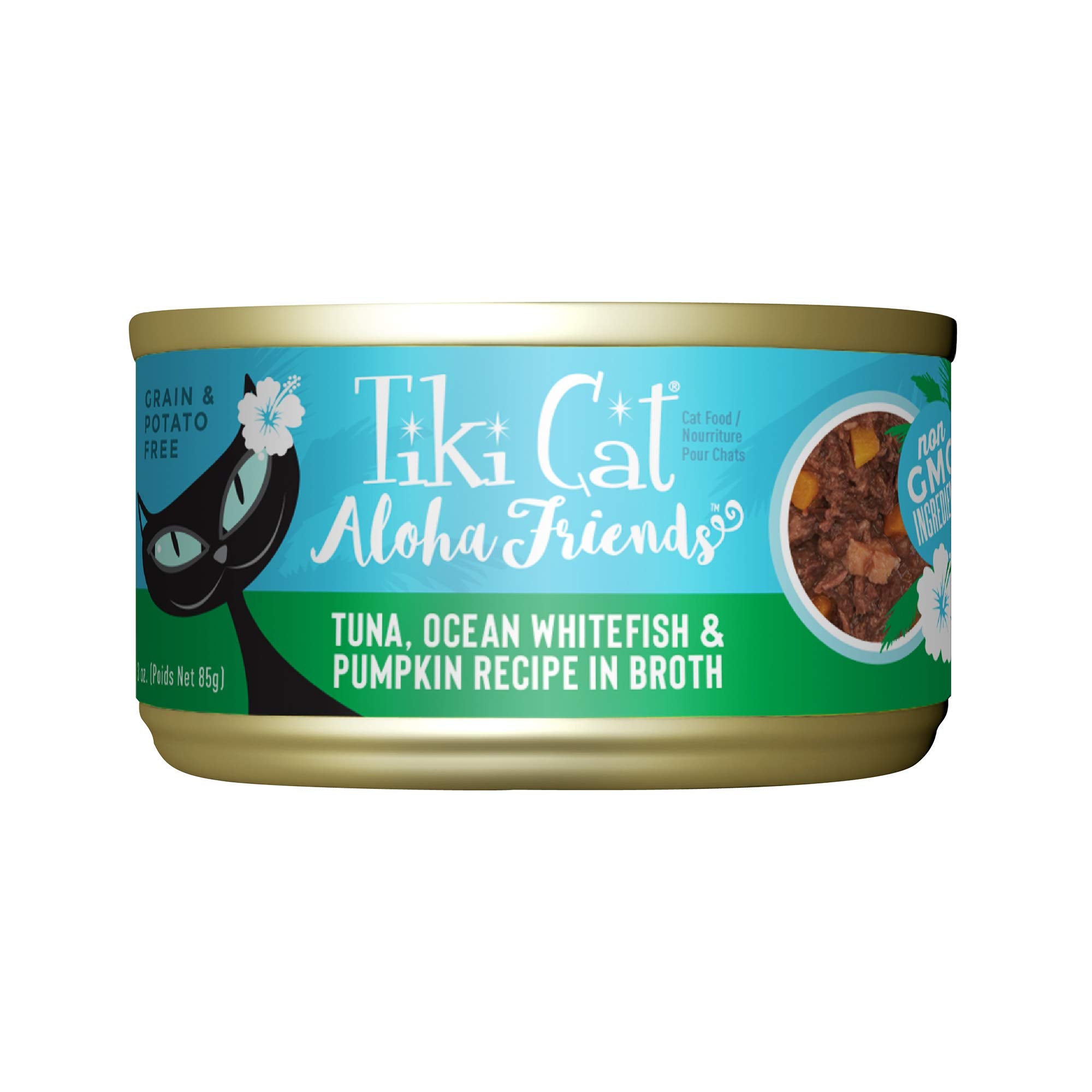 Tiki Cat Aloha Friends, Tuna, Ocean Whitefish & Pumpkin, Grain-Free & High Moisture, Wet Cat Food for All Life Stages 3 oz. Can