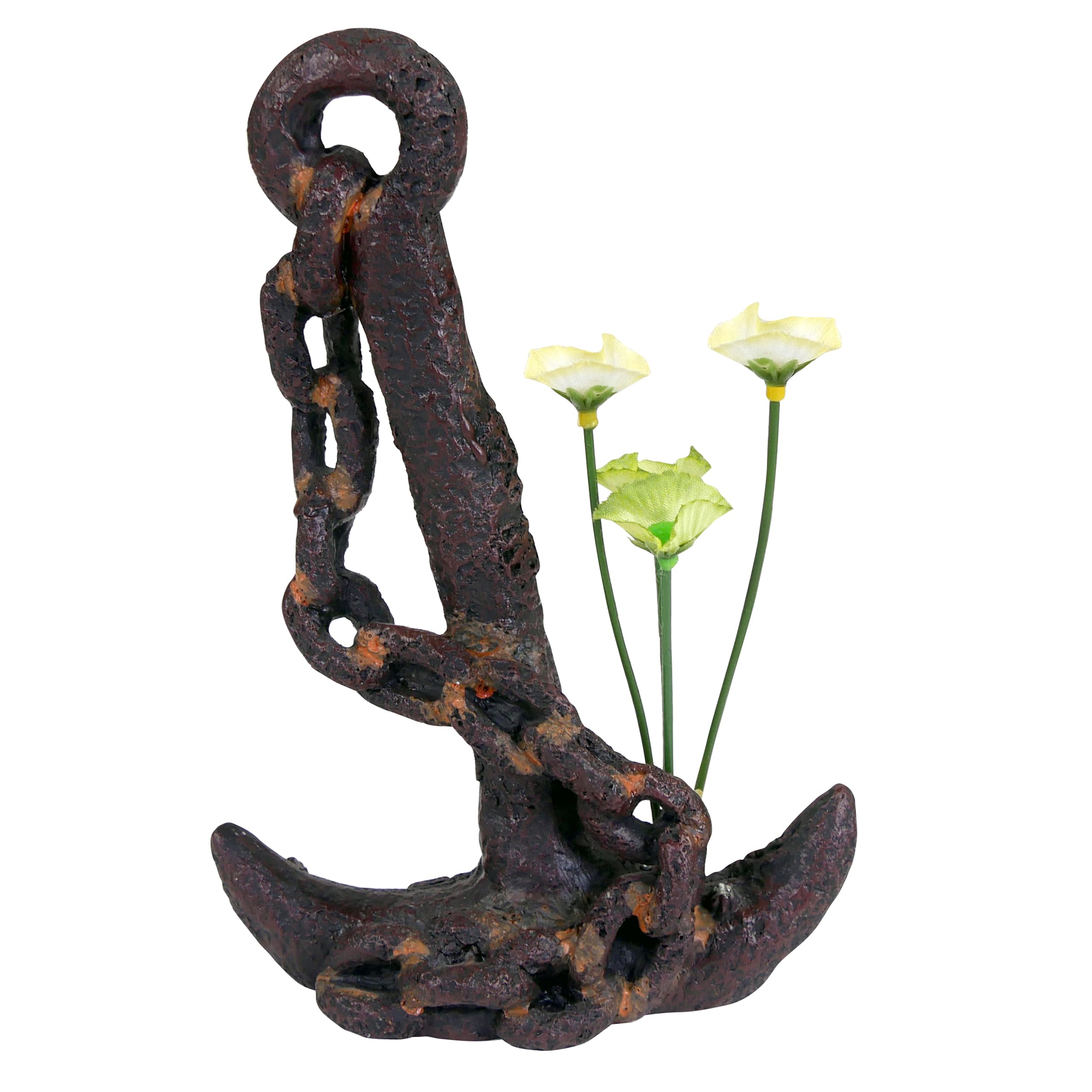 Penn-Plax Deco-Replica Anchor With Faux Silk Plant Aquarium Decoration, Medium (Rr801)