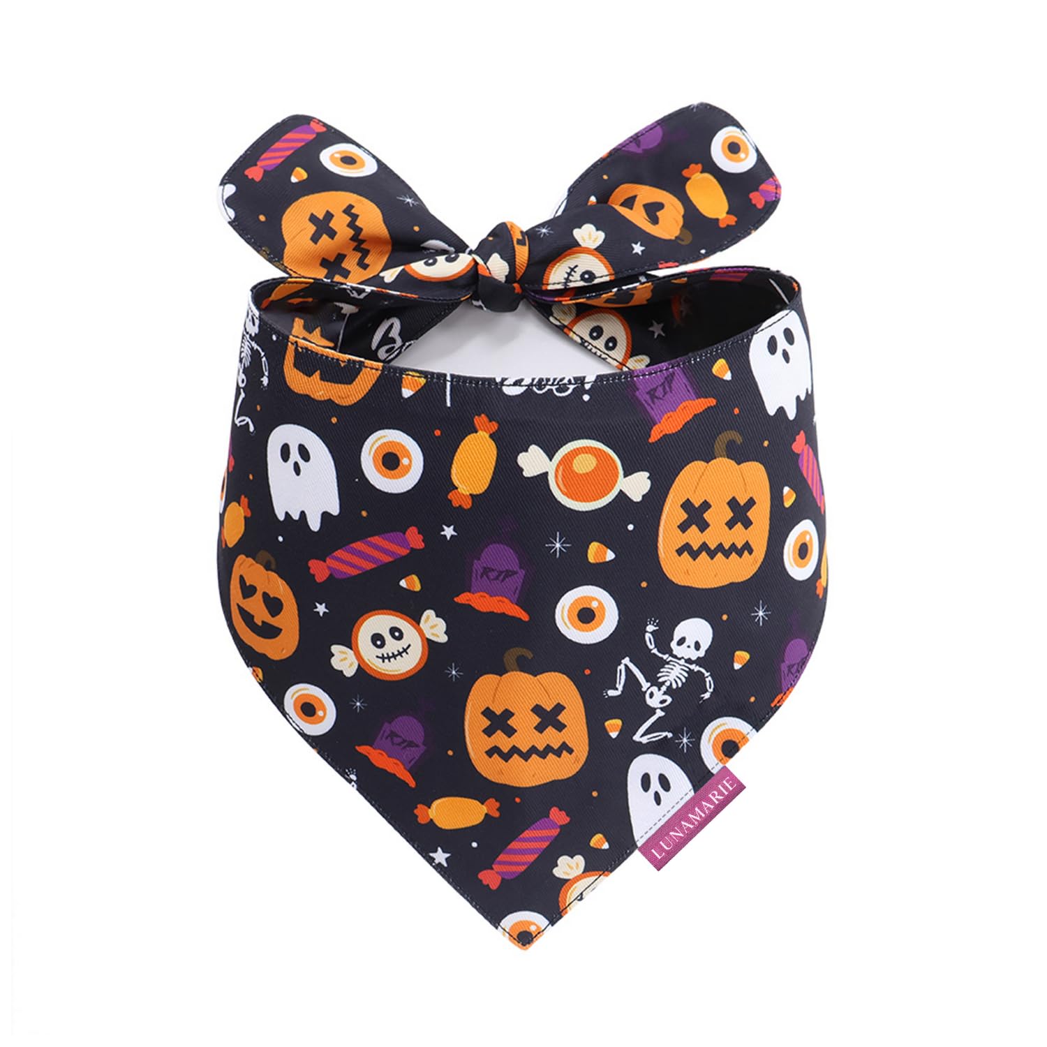 Lunamarie - Luxury Cat And Dog Bandanas - Halloween Designs | Premium Silky Poly Fabric | 100% Handmade Custom Shape Dual Layered Small, Medium, Large Cat Scarf (Trick-Or-Treat, Medium)
