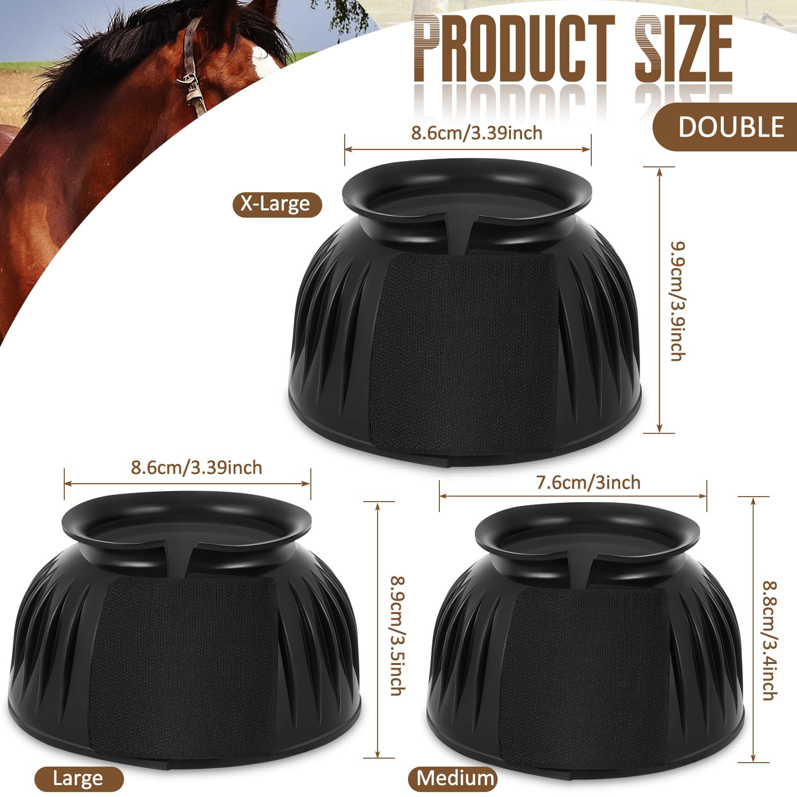 Abbylike 1 Pair Horse Bell Boots Protect Against Hoof Impact Trauma Rubber Bell Boots Black Horse Care for Turnout No Rub Design