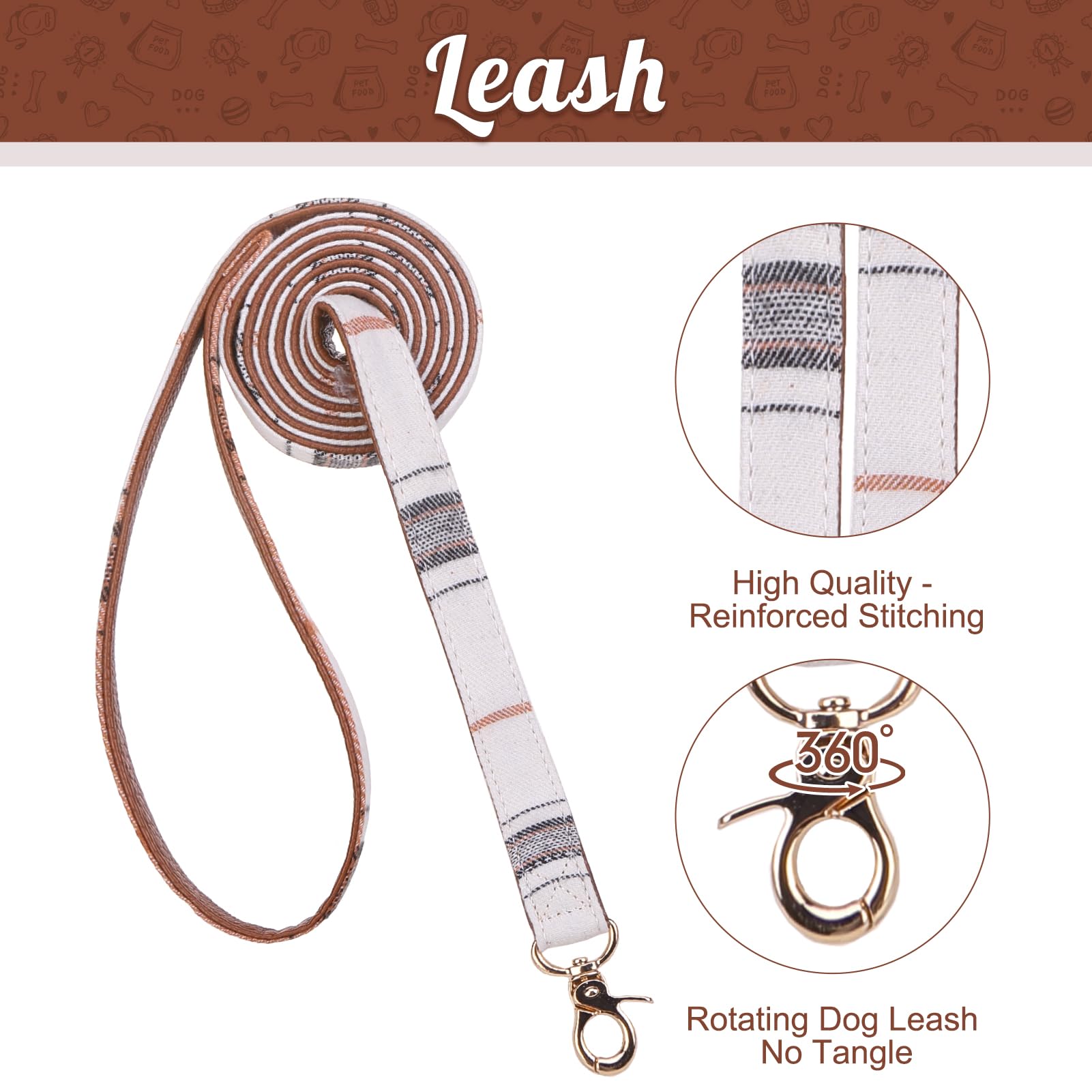 Expawlorer Puppy Collar And Leash Set - Classic Plaid Small Dog Collar With Bow Tie, Cute Dog Collar And Leash Set, Adjustable D