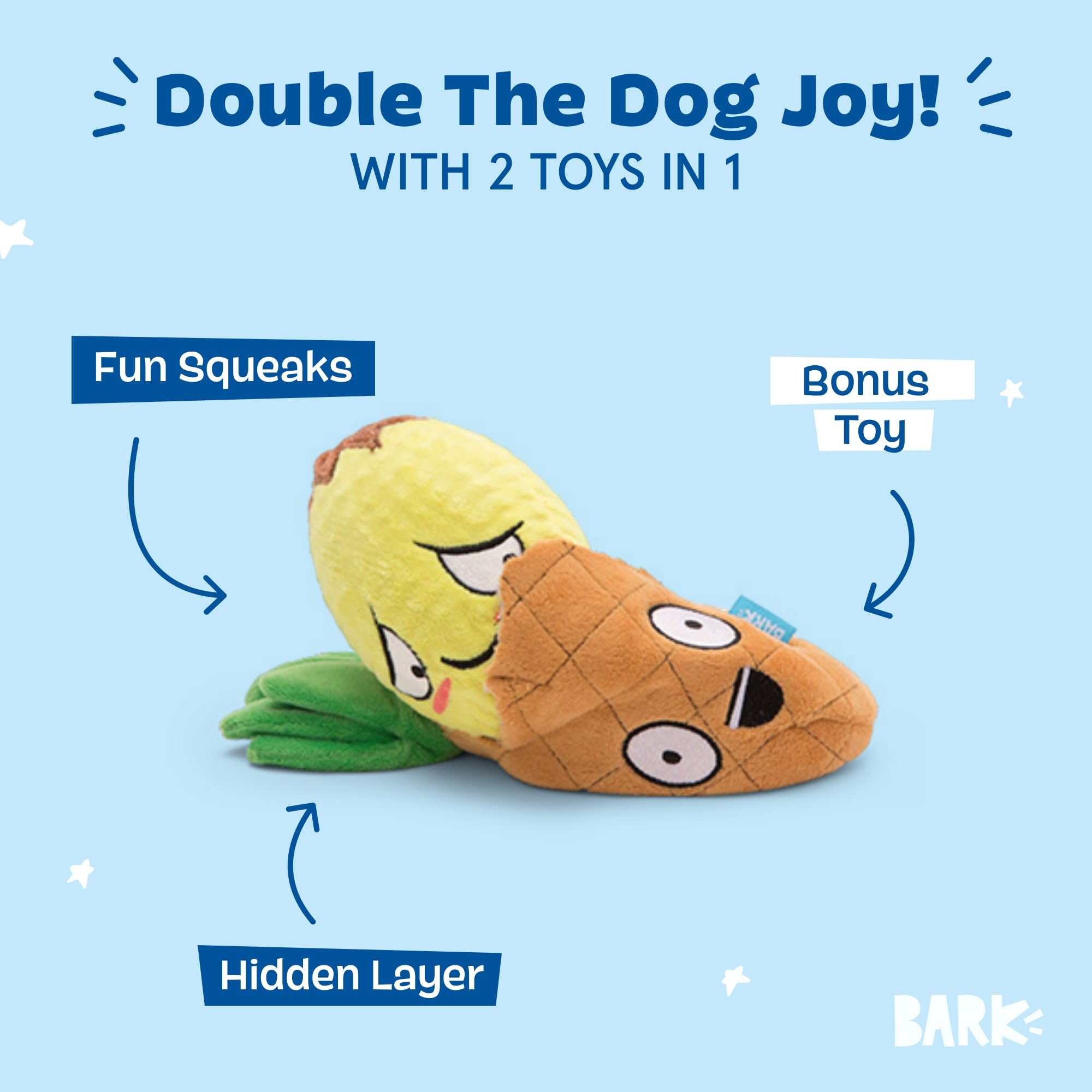 Barkbox Dog Toy 2 In 1 Interactive, Plush Exterior With Squeaker & Crinkle Material, Tearable Dog Toy With Squeaky Spikey Ball I