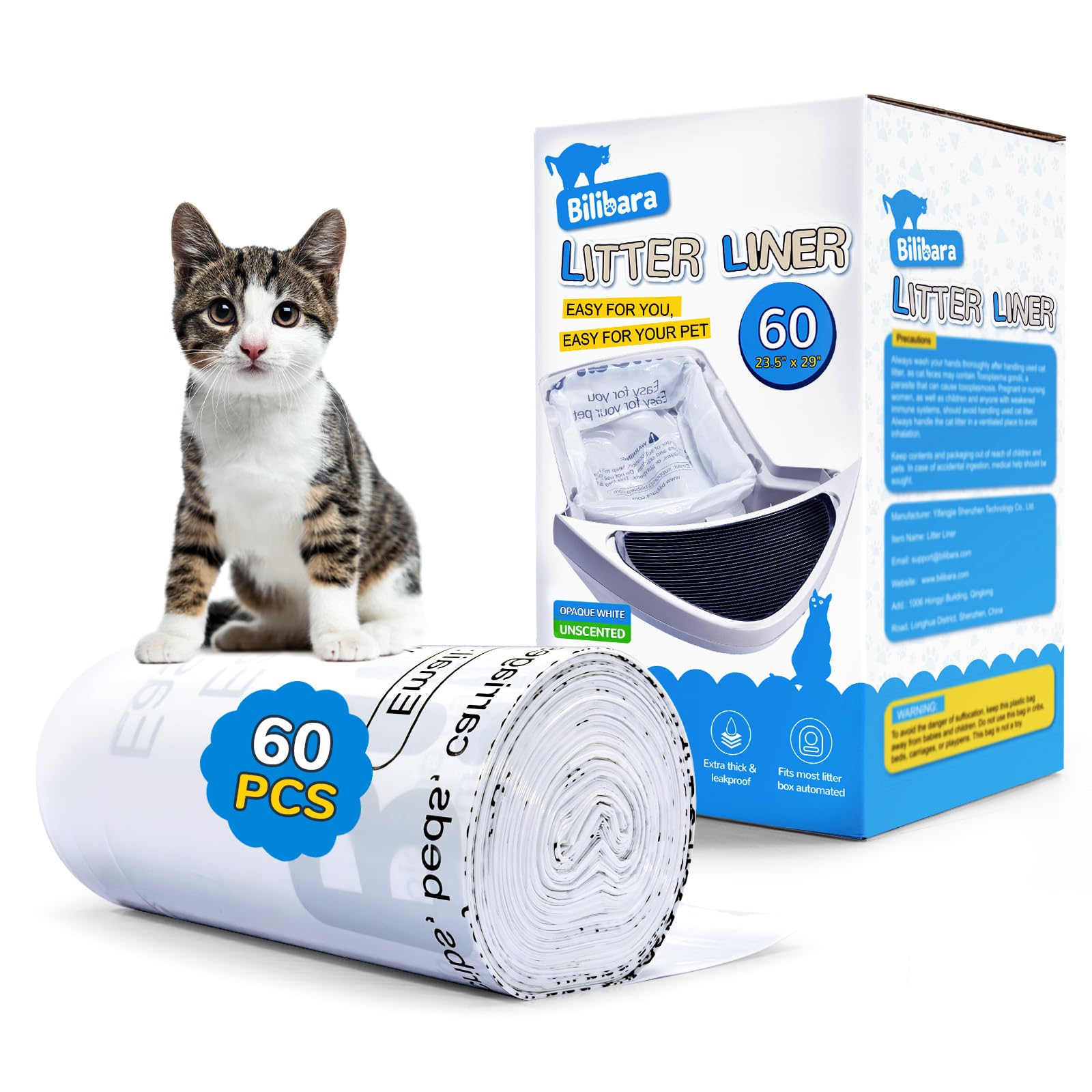 Bilibara Litter Box Liner Bag Compatible with Cat litter Box 3 and 4, 60 Pack - Extra Thick Waste Bags for Self-Cleaning Pet Kit