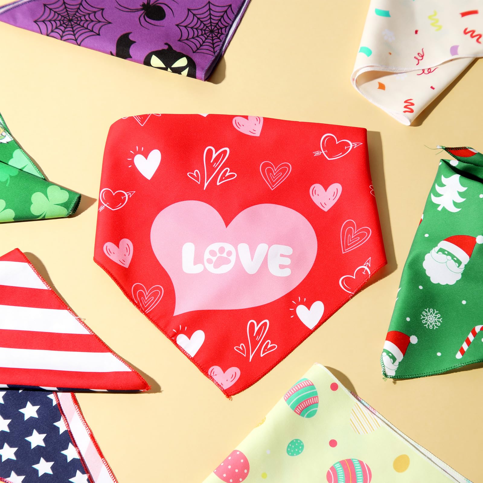 Saintrygo 8 Packs Holiday Dog Bandanas Birthday Fall Halloween Thanksgiving Christmas Scarf Adjustable Pet Scarf Pet Bandana for