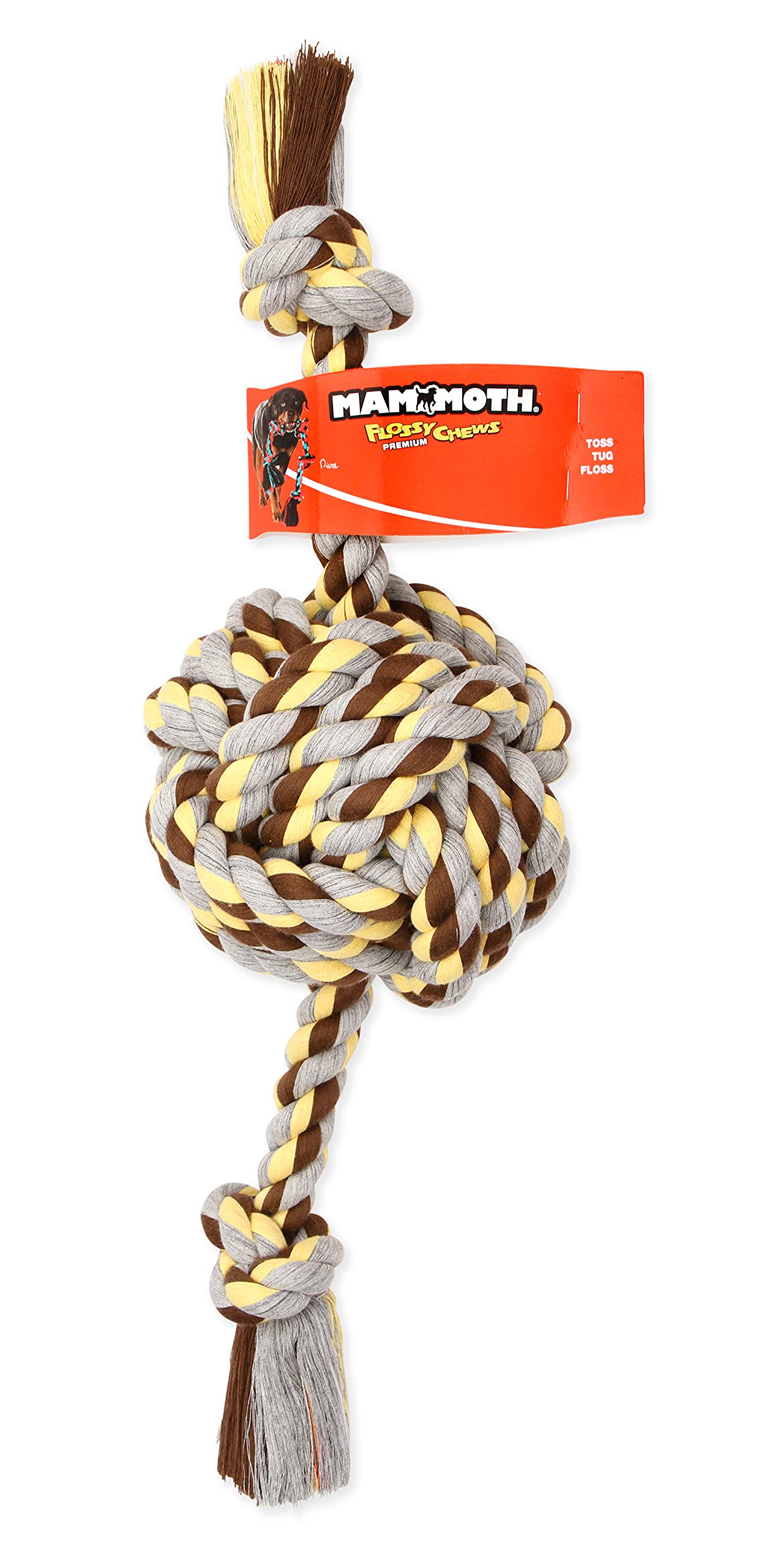 Mammoth Pet Products Flossy Chews Colossal 25-Inch Color Monkey Fist Ball With Rope Ends, Assorted Colors, Multicolor (20166F)