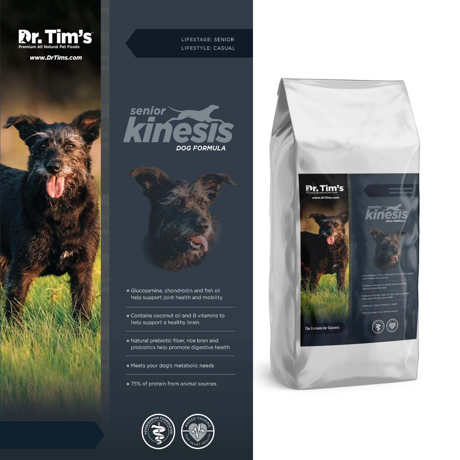 Dr. Tims Senior Kinesis Premium Dog Food with Chicken 7+ for Senor Dogs 15 lb. Bag
