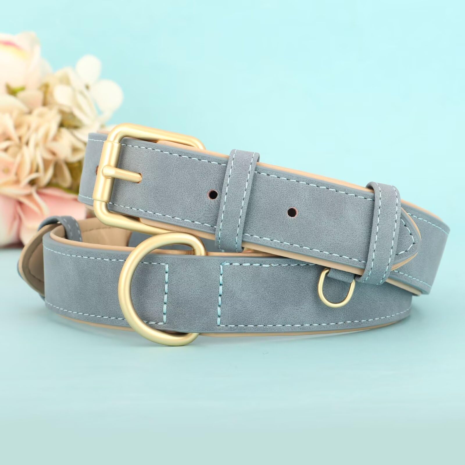 Didog Soft Padded Leather Dog Collar, Adjustable Dog Collar For Large Dogs With Heavy Duty Metal Buckle And D Ring,Blue,Xl