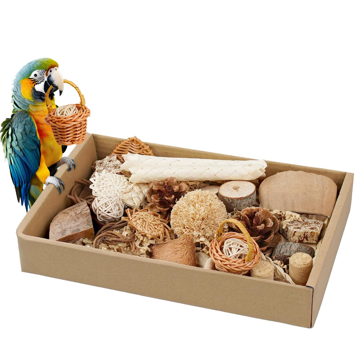 Lansunha Bird Toys, Variety Natural Bird Foraging & Shredding Toys Boxes, Safe Parrot For Cockatiel ,Lovebird,Cockatoo,Macaw ,Af