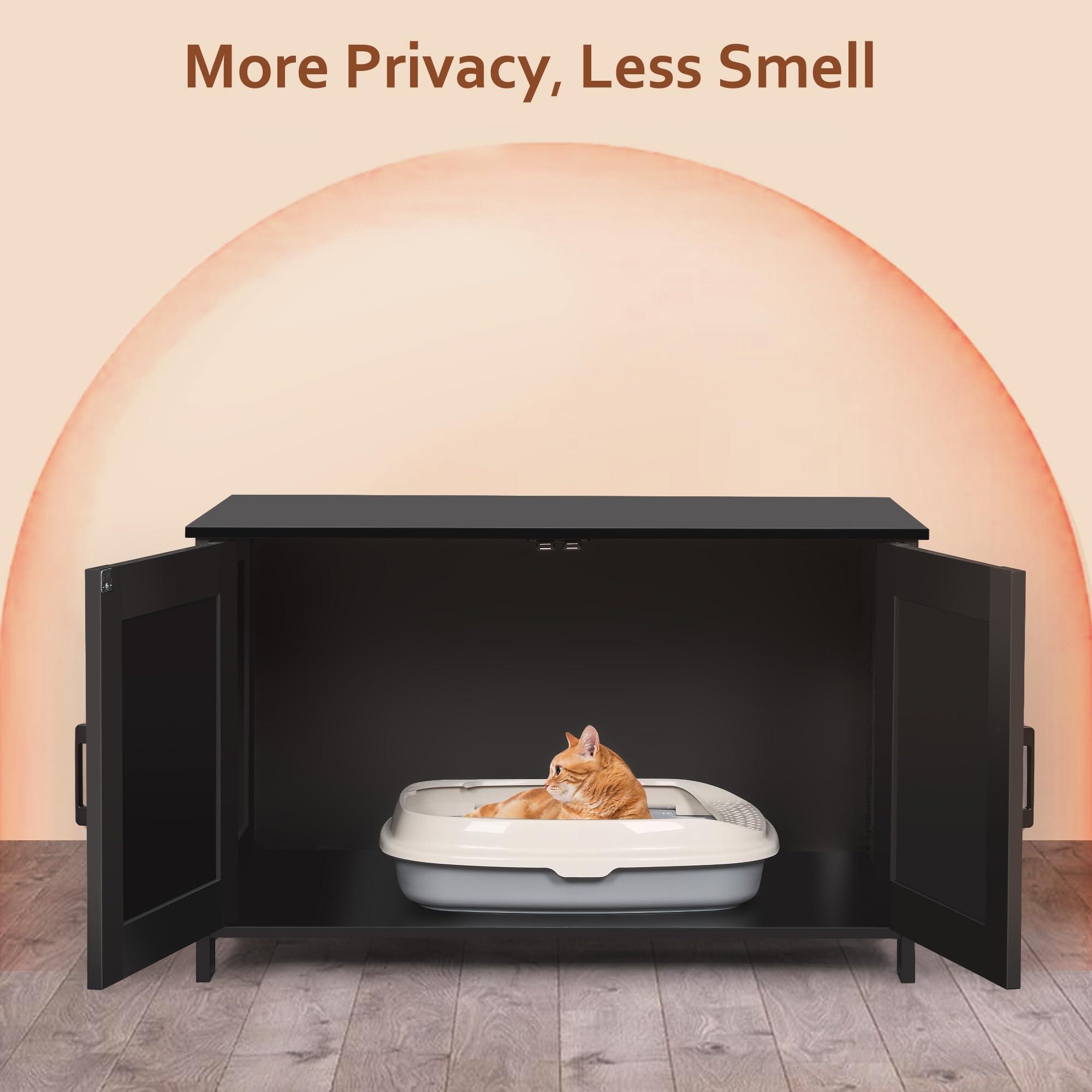 Homhedy Cat Litter Box Enclosure,Litter Box Furniture Hidden With Barn Door,Wooden Cat Washroom Furniture,Fit Most Of Litter Box