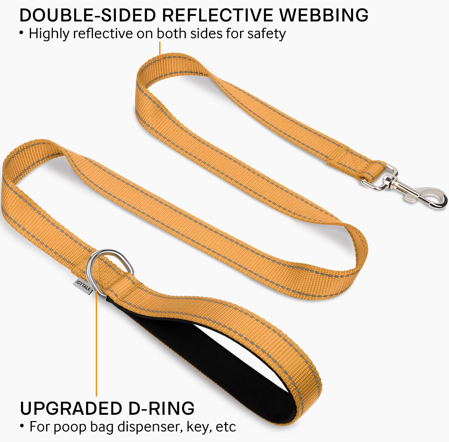 Joytale Double-Sided Reflective Dog Leash, 6 Ft/5 Ft/4 Ft, Padded Handle Nylon Dogs Leashes For Medium & Large Dogs Walking, Brown, 5Ft