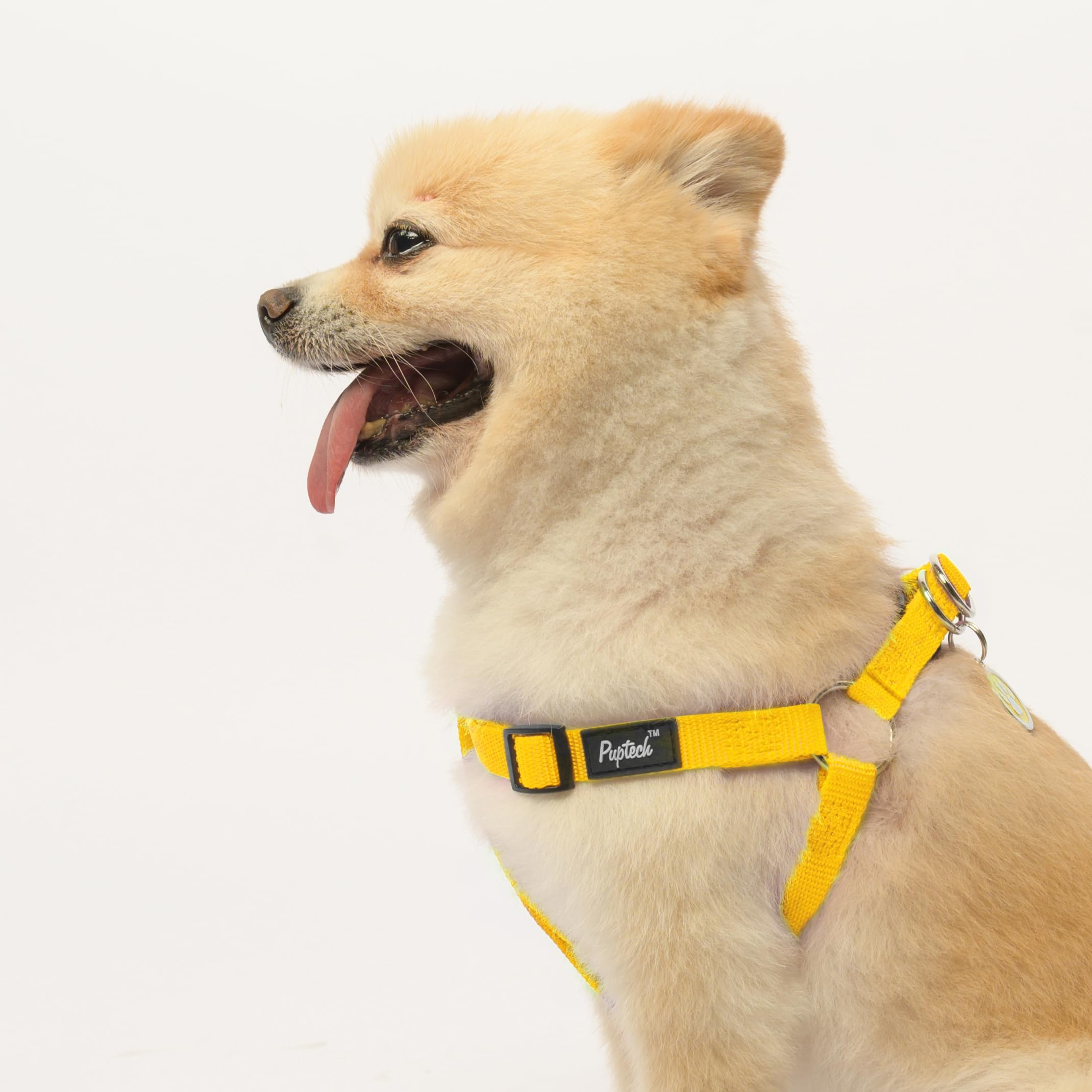 Pupteck No Pull Dog Harness Soft Adjustable Basic Nylon Step In Puppy Vest Outdoor Walking With Id Tag, Yellow, S