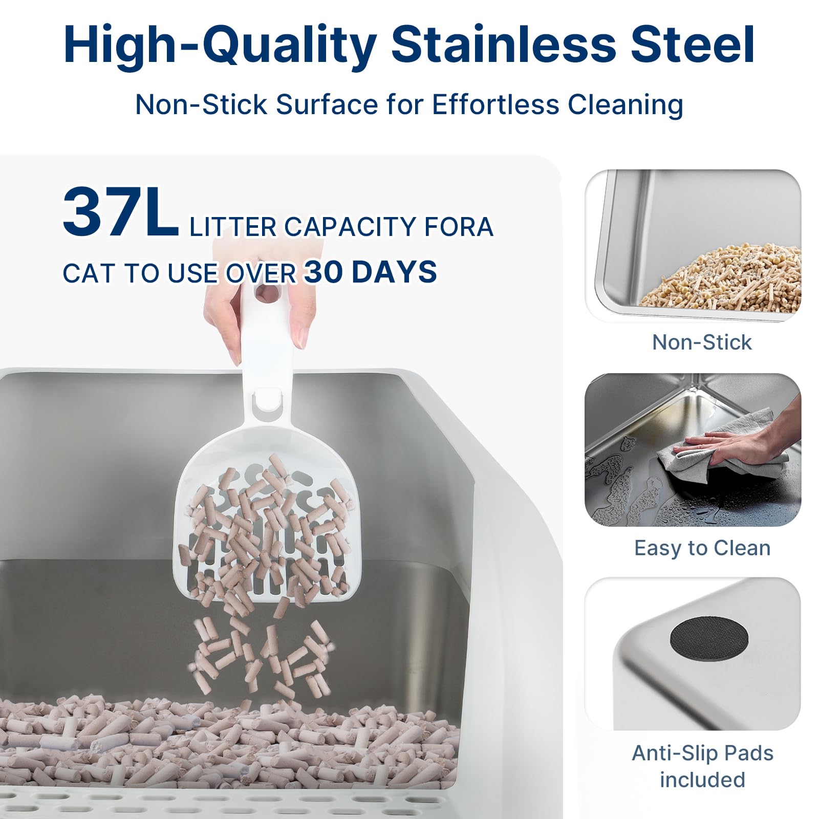23.6x15.7x6 Enclosed Stainless Steel Litter Box with Lid, XL Sifting Litter Box for Pine Pellets with Removable Drawer Pan for E