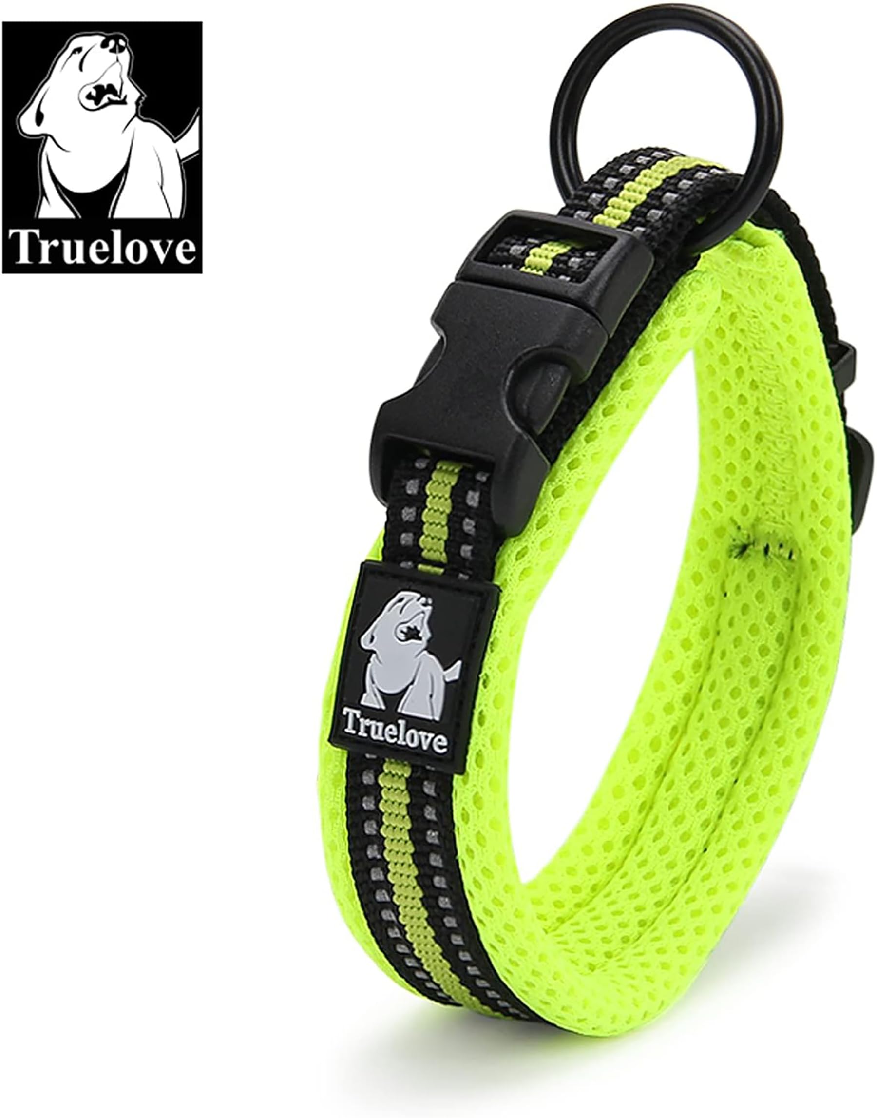 Truelove Dog Collar Reflective Premium Duraflex Buckle,High Grade Nylon Webbing No Choke Basic Collars Tlc5011(Neon Yellow,M)