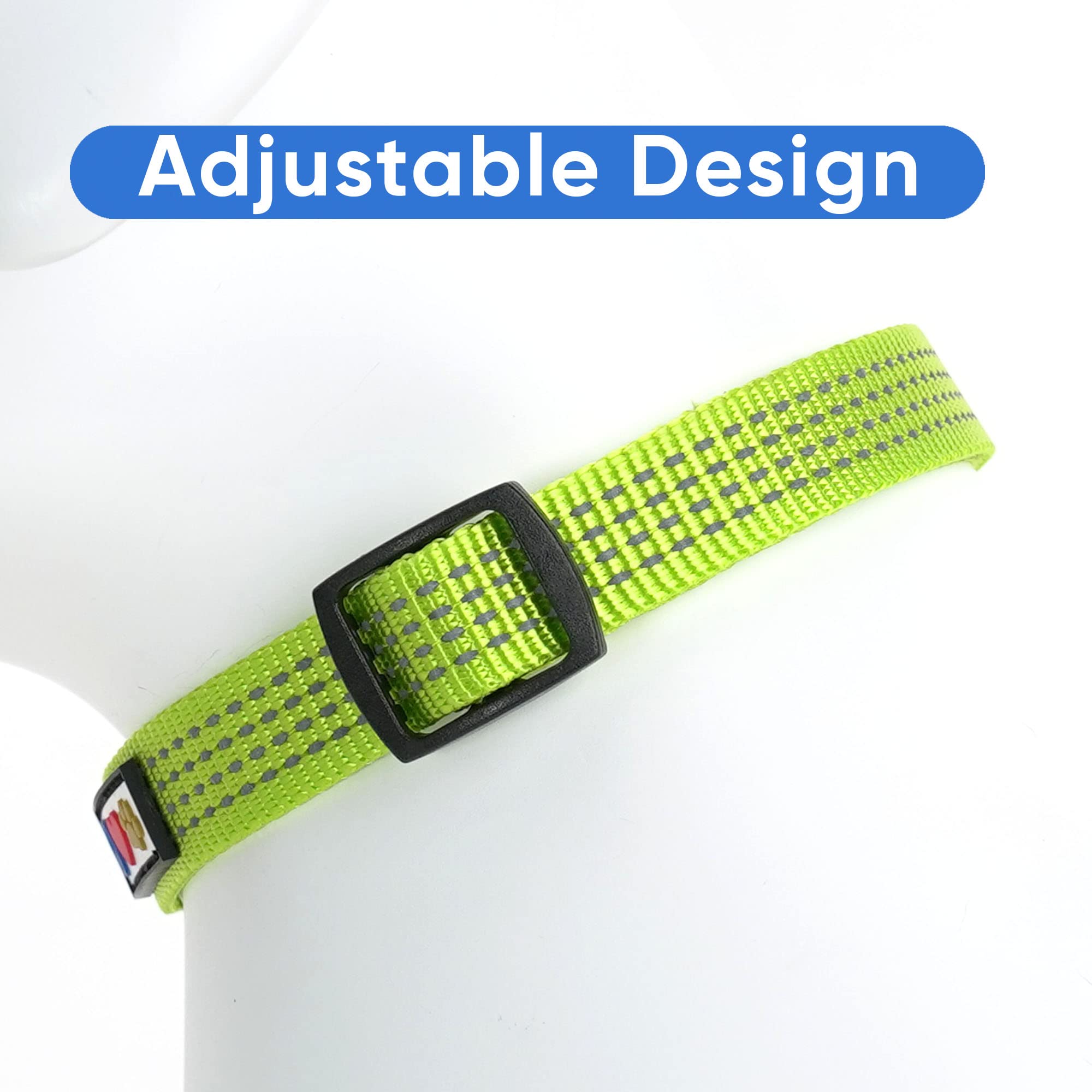 Pawtitas Reflective Dog Collar With Stitching Reflective Thread | Reflective Dog Collar With Buckle Adjustable And Better Training Great Collar For Medium Dogs - Green Collar