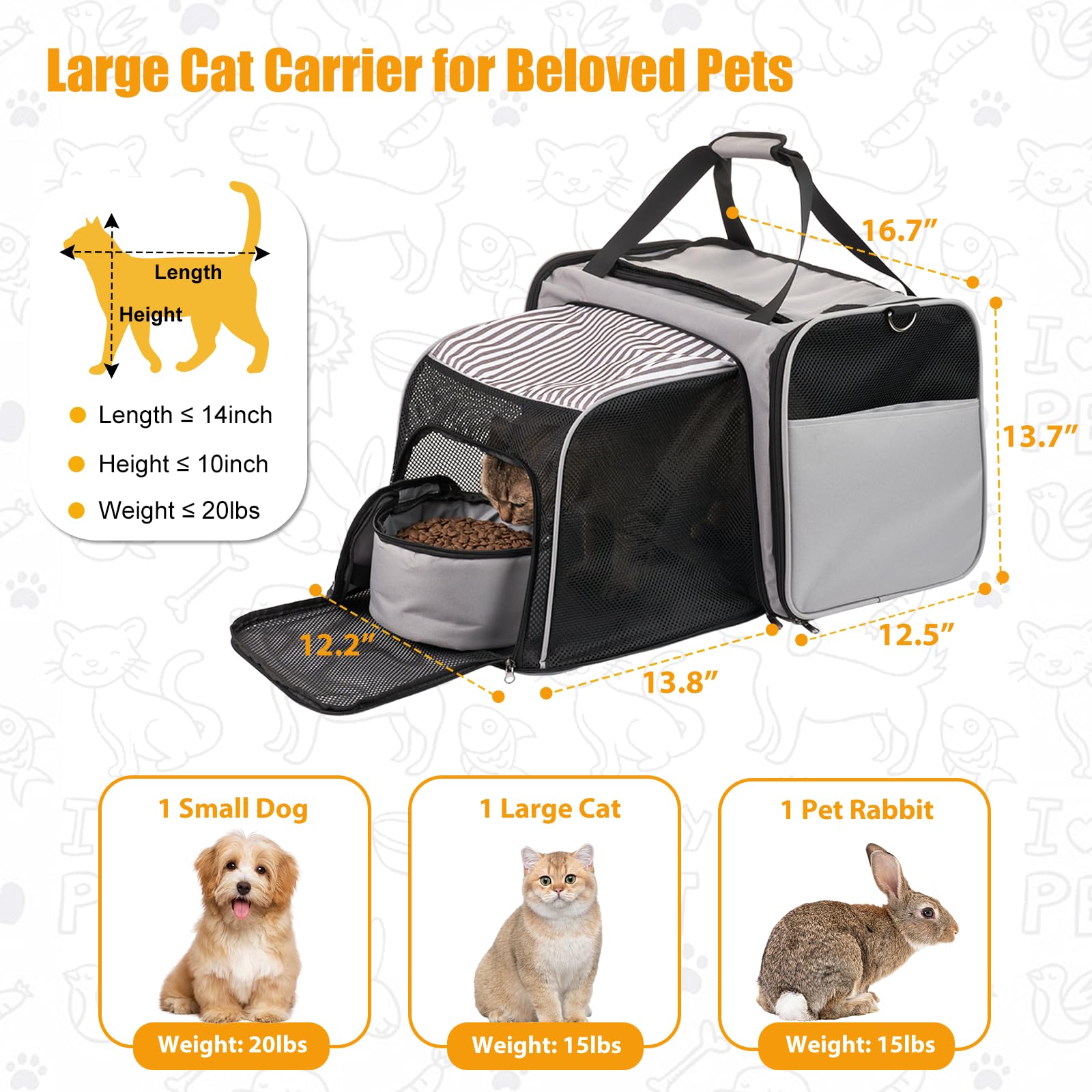 Inrlkit Portable Cat Travel Carrier - Soft-Sided Cat Carrier With Litter Box, Expandable Cat Carrier For Cats Up To 20 Lb To Cam