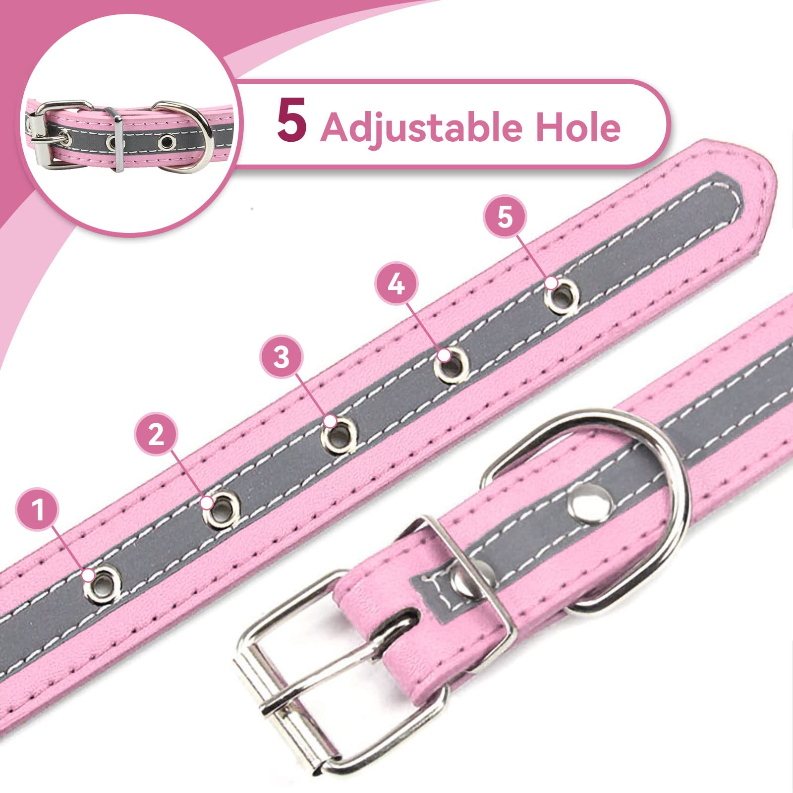 Petcare Reflective Dog Collar With Cute Paw Rivet Studded Funny Soft Pu Leather Adjustable Puppy Dog Collars For Small Medium Large Dogs Cats (Pink,Medium)