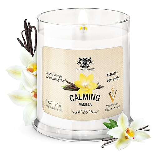Gerrard Larriett - Deodorizing Soy Candles For Pets, Scented Candles For Removing Pet/Household Odors, White Candles For Home Scented With Calming Vanilla Candle Lasts Up To 40 Hours, 10 Oz