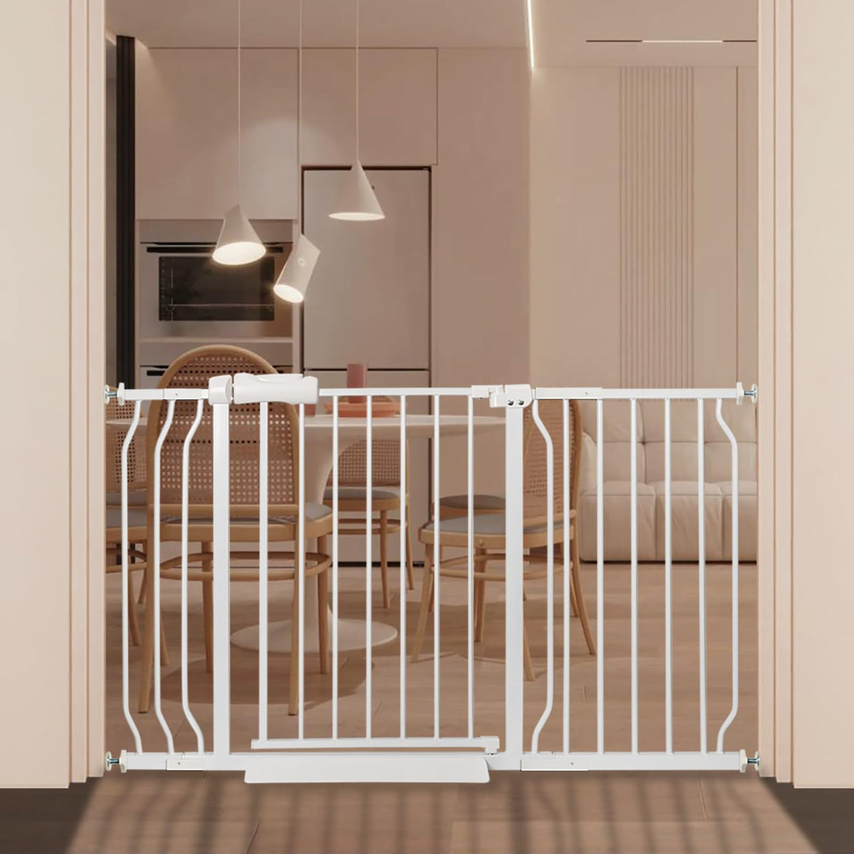 Extra Wide Baby Gate 48.03-52.76 Pressure Mounted,Child Dog Pet Safety Gates with Walk Through Door for Doorways Stairs No Drill