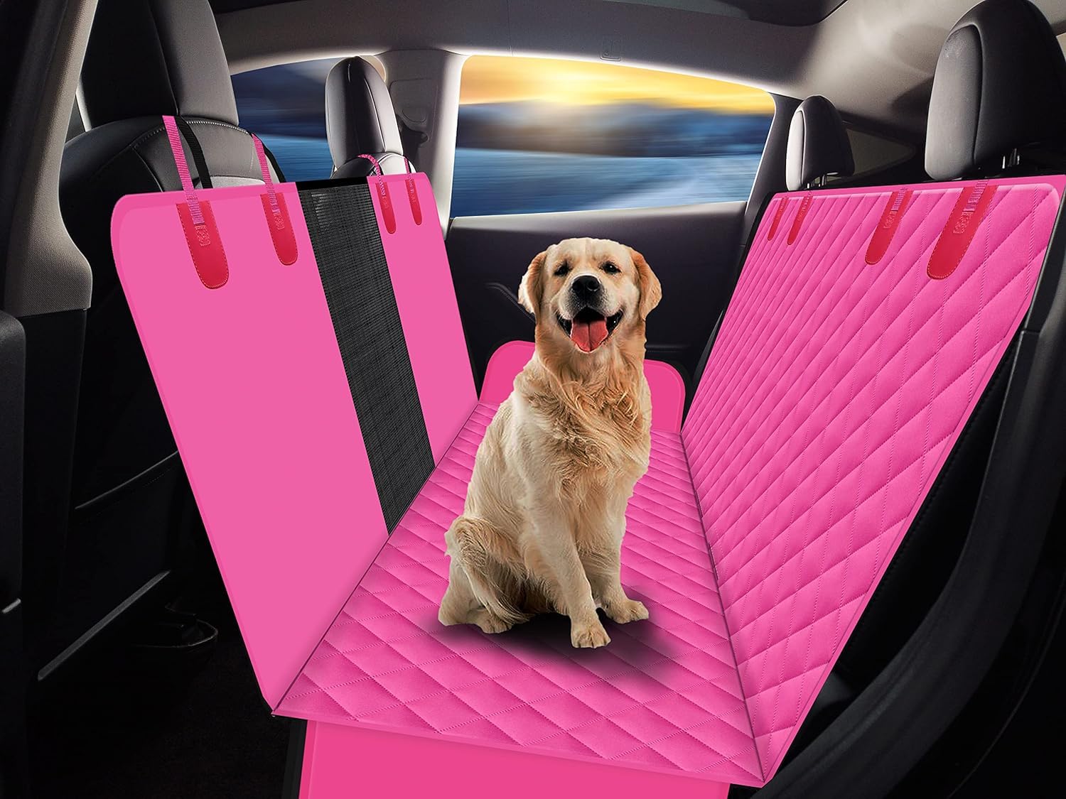 Gxt Dog Back Seat Cover Protector For Cars Suv And Trucks With Mesh Window, Scratchproof Nonslip And Waterproof Material(Pink)