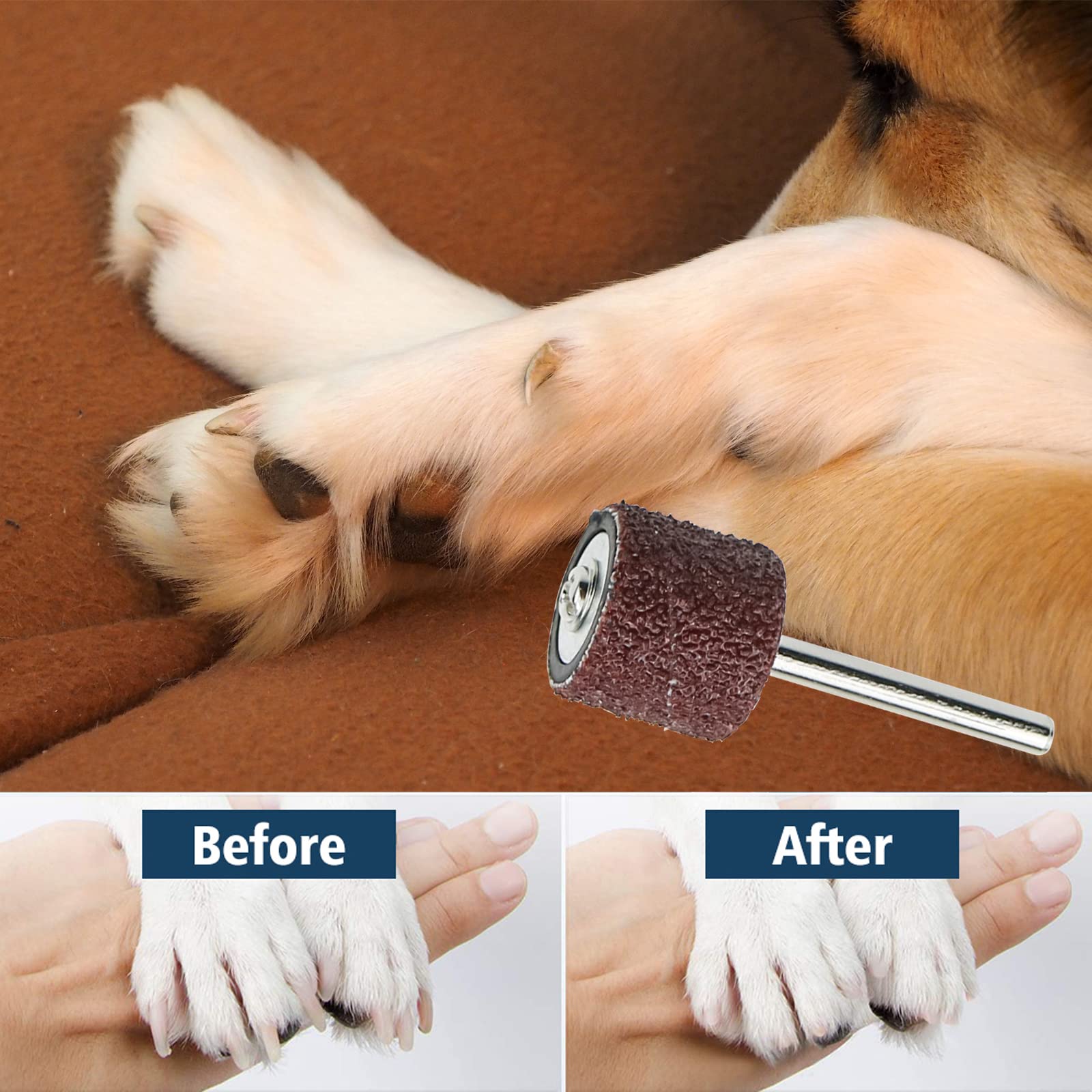 26 Pack Nail Grinder for Dogs Replacement Kit Sanding Drum Set Grit Sand Bands Shank Rotary Tool Kit Pet Nail Smoother Dog Claw