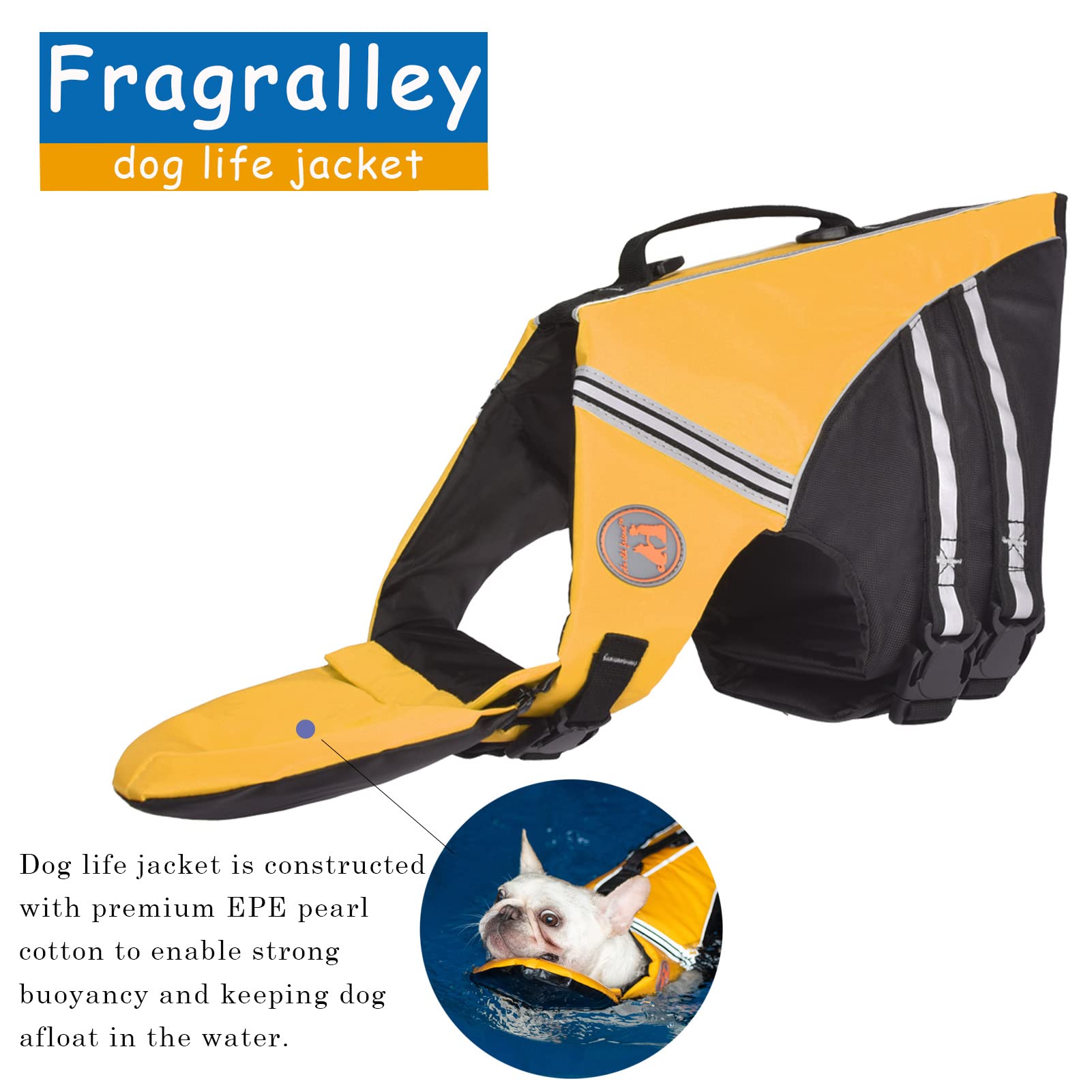 French Bulldog Life Jacket, High Flotation Dog Life Vest For Swimming Boating, Reflective Dog Swim Vest With Chin Float And Rescue Handle (Chest Girth: 17' To 30',Weight: 17' To 28' Lb)