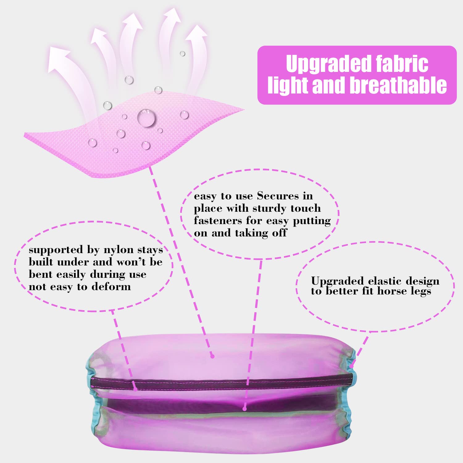 Mesh Fly Boots For Horse Breathable Shoofly Leggings For Horses Set Of 4 (L, Purple)