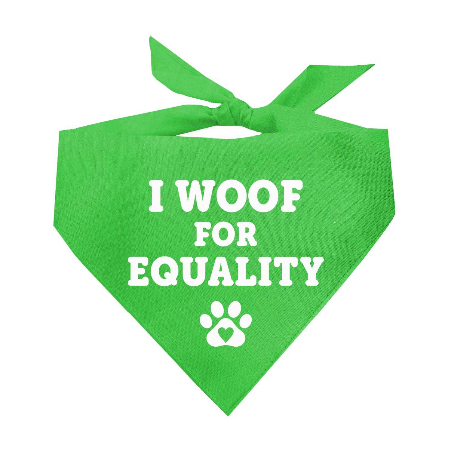 I Woof For Equality Dog Bandana | 100% Cotton Adjustable Triangle | Made In Usa | Pride Day | Lgbtq+ | Rainbow | Parade |Lime, X