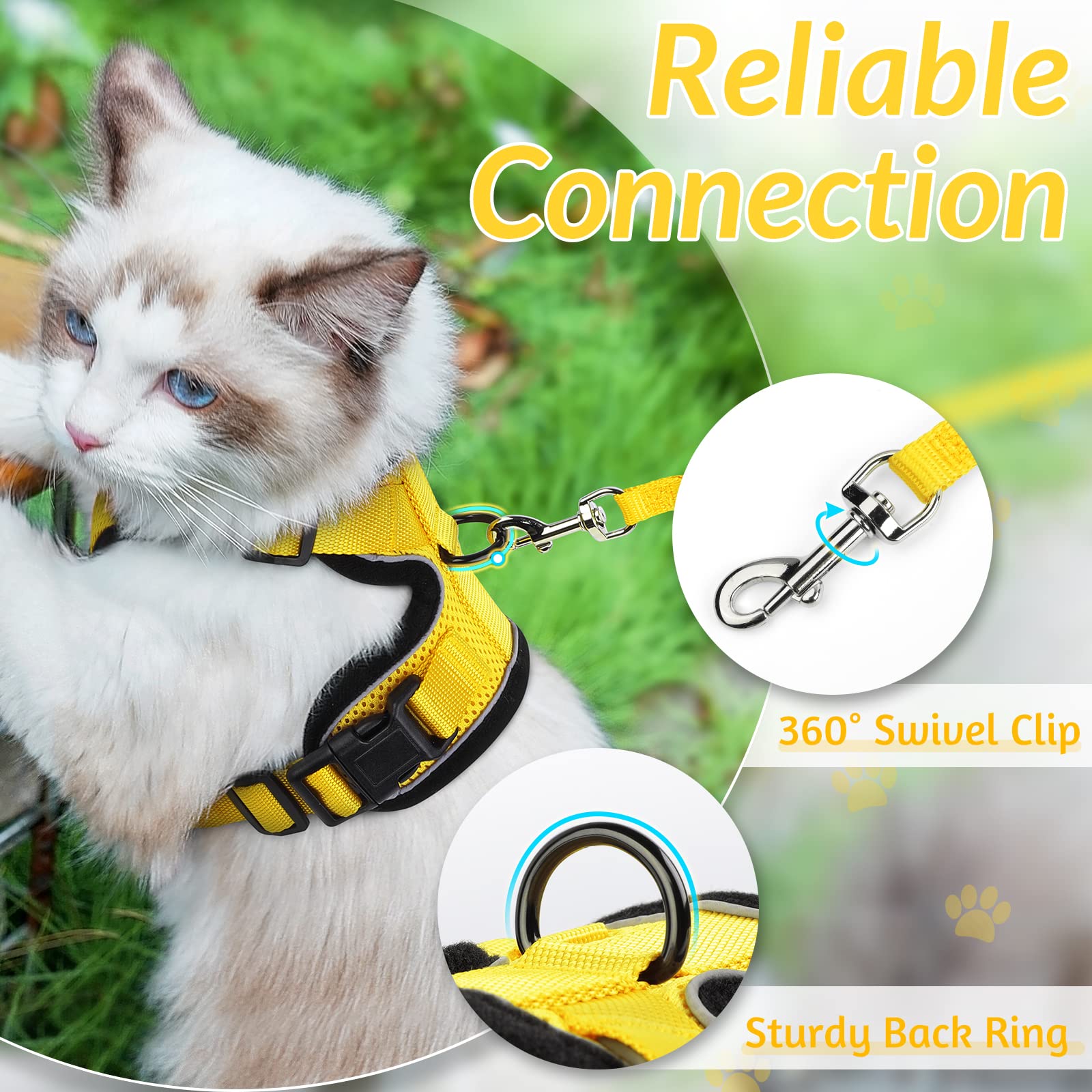 Rabbitgoo Cat Harness And Leash For Walking, Escape Proof Soft Adjustable Vest Harnesses For Cats, Easy Control Breathable Reflective Strips Jacket, Yellow, Xs