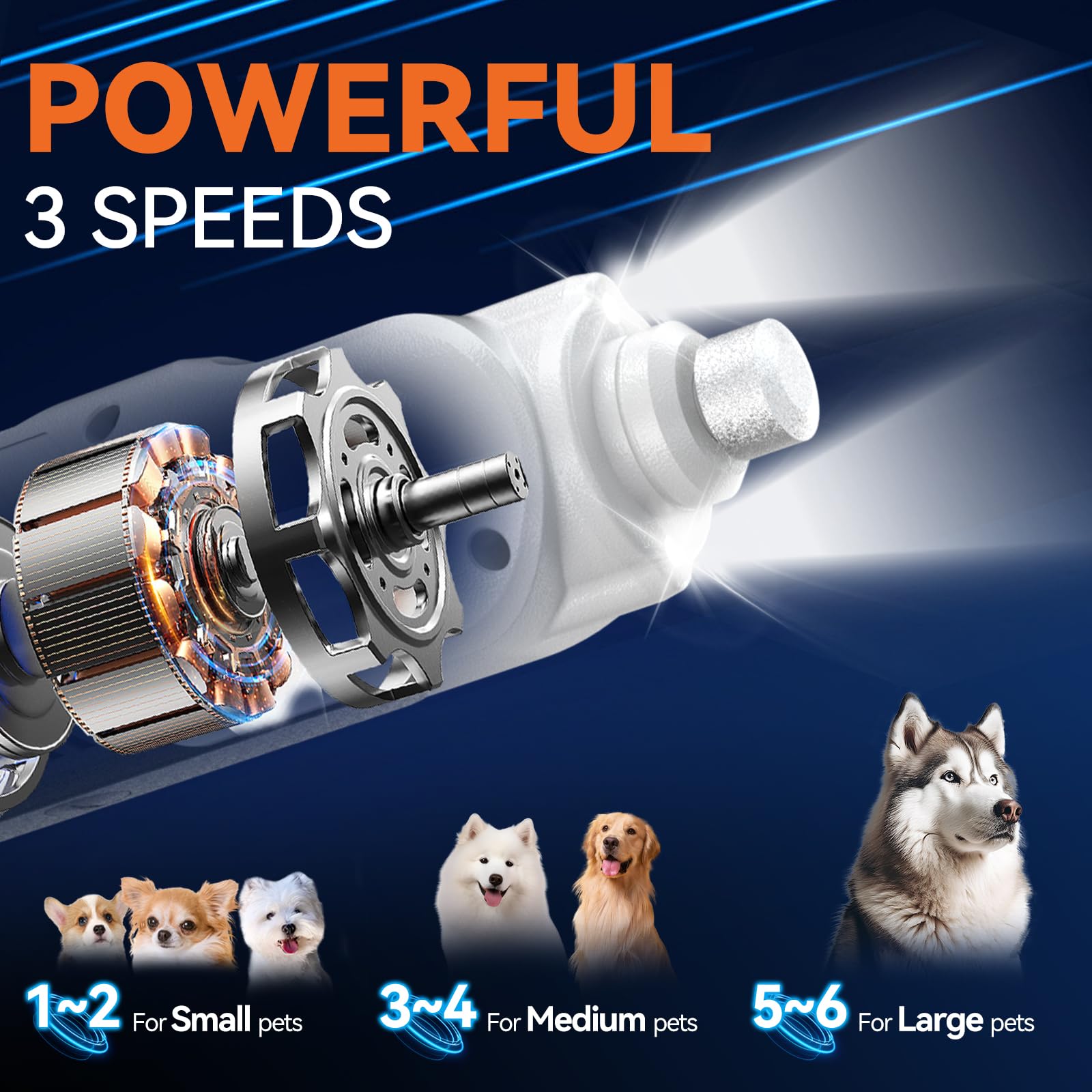 Papifeed Dog Nail Grinder, 6-Speed Dog Nail Trimmer With 2 Led Lights, Pet Nail Grinder Quiet For Large Medium Small Puppy Dogs/