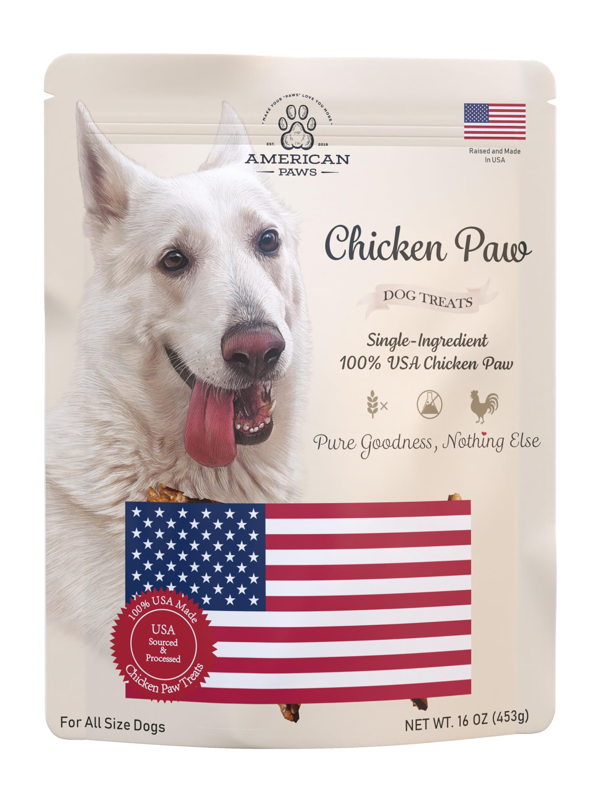American Paws Dehydrated Chicken Feet Dog Treats, Only One Ingredient, No Additives, Made and Sourced in USA (1LB)