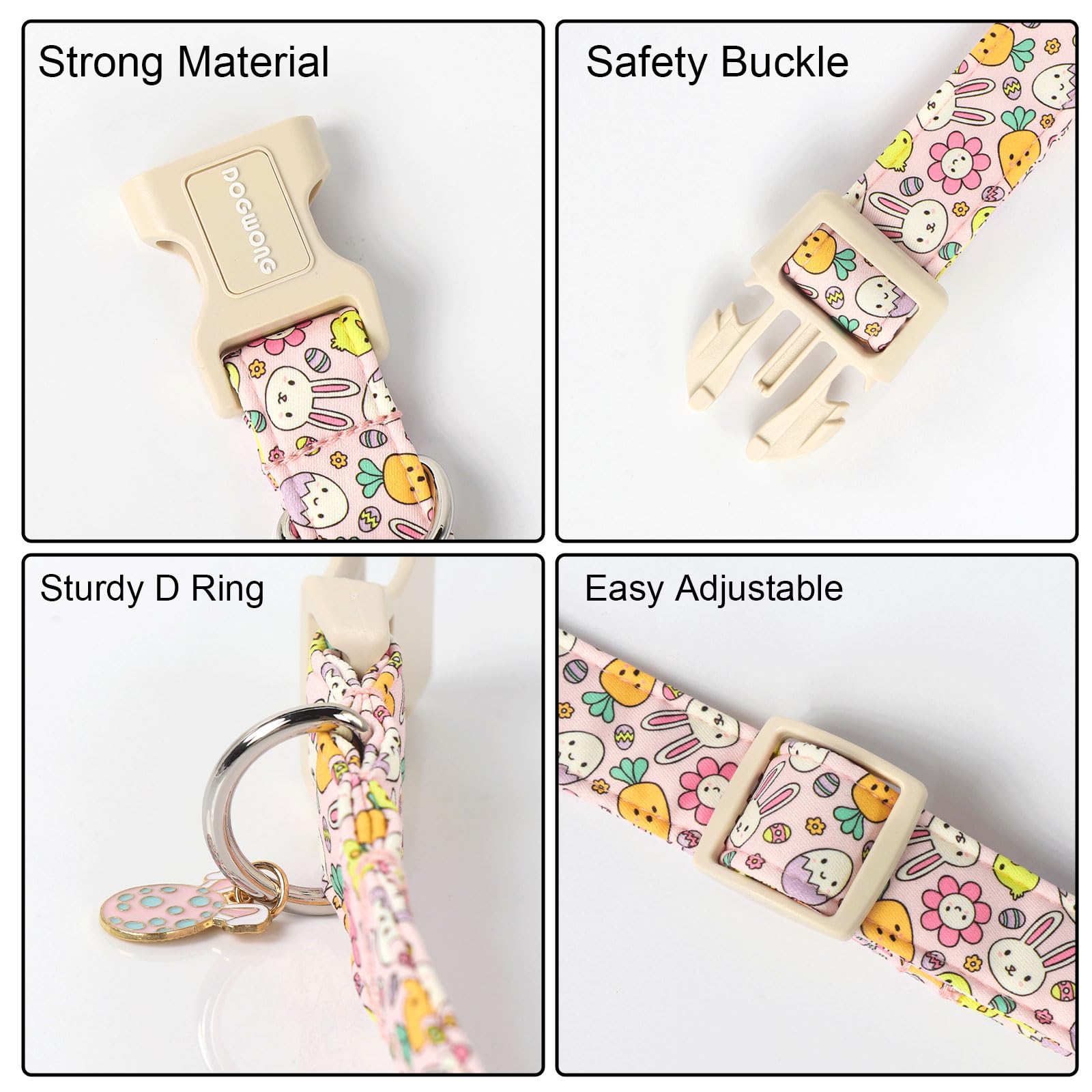Dogwong Easter Dog Collar, Cute Egg Bunny Dog Collars, Adjustable Easter Pet Collars Design Dog Collar With Quick Release Buckle