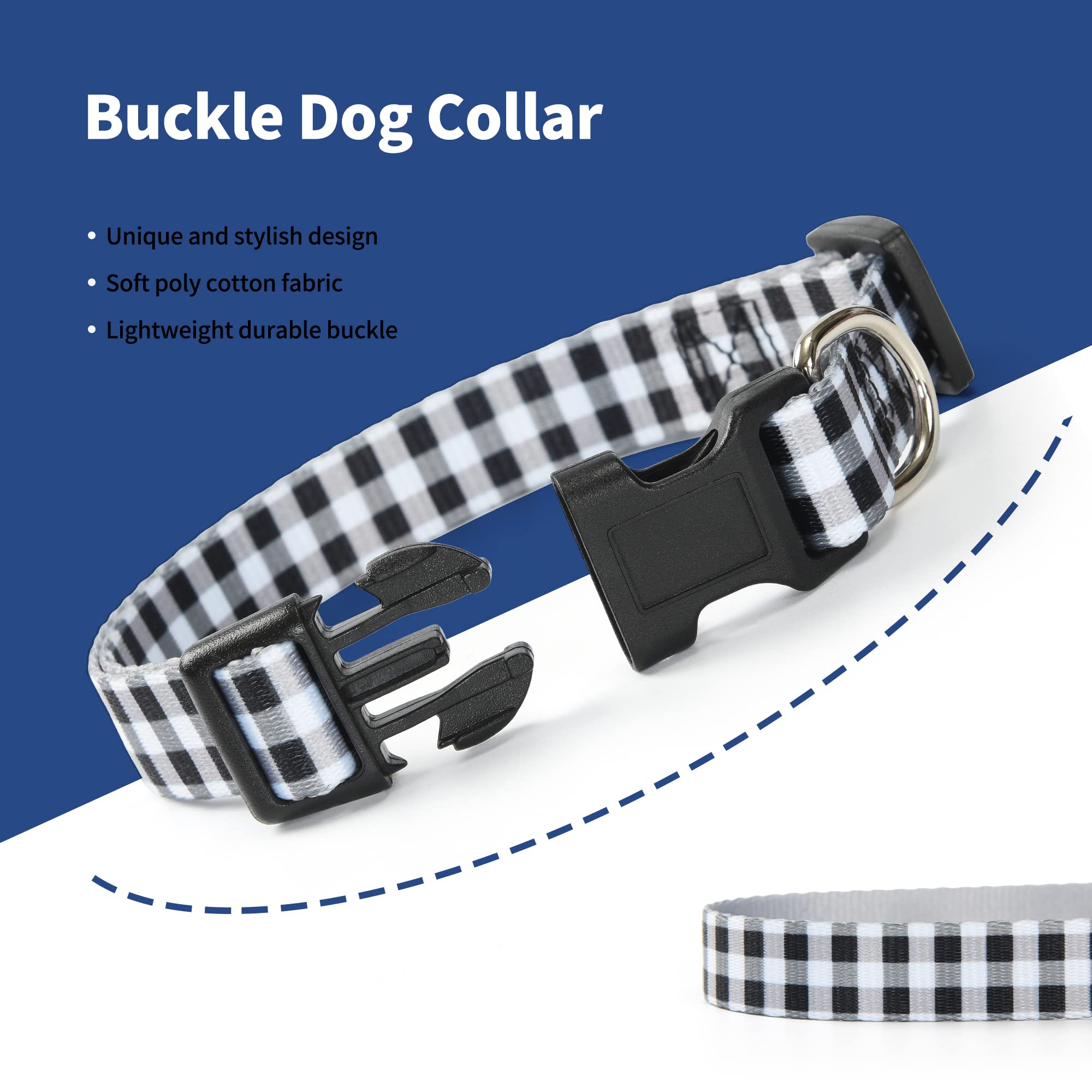 Mile High Life Dog Collar | Cute Puppy Collars | Lightweight Girl Dog Collar | Soft Boy Dog Collars | W Geometric Plaid Wave Line Pattern (Black/White, Large)