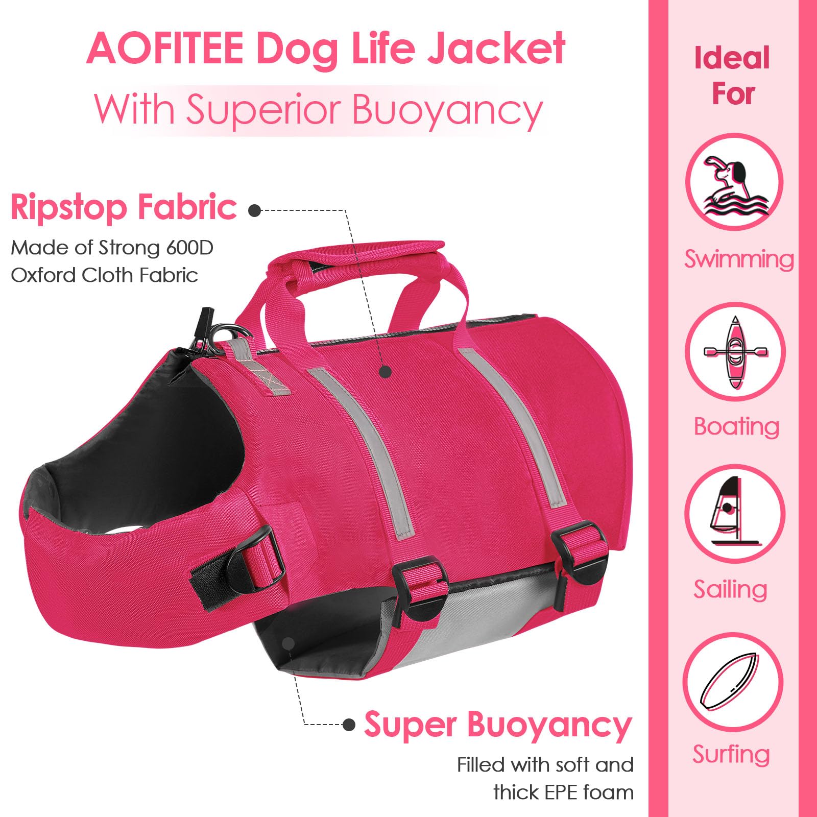 Aofitee Dog Life Jacket Large, Xl Dog Life Vest For Swimming, Xl Dogs Swim Vest, High Buoyancy Pet Float Life Preserver With Bac