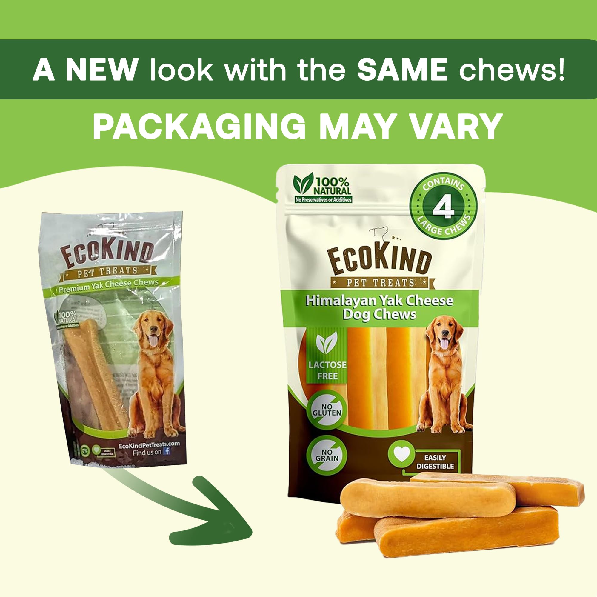EcoKind Premium Gold Yak Cheese Himalayan Dog Chews, Dog Treats Large Breed, All Natural, High Protein, for Aggressive Chewers,