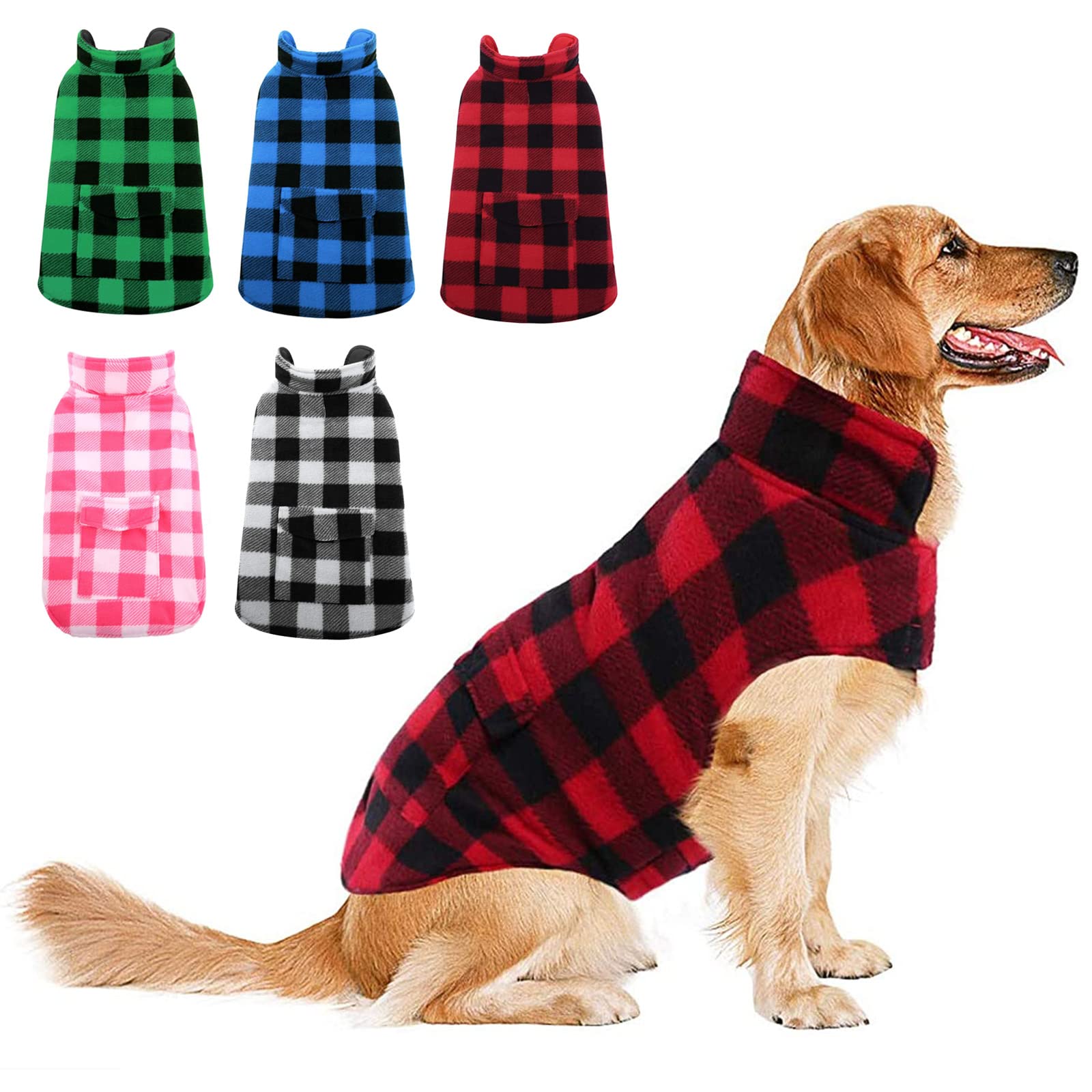 Asenku Plaid Winter Coat, Fleece Jacket Reversible Vest Waterproof Windproof Cold Weather Clothes Pet Apparel For Small Medium L